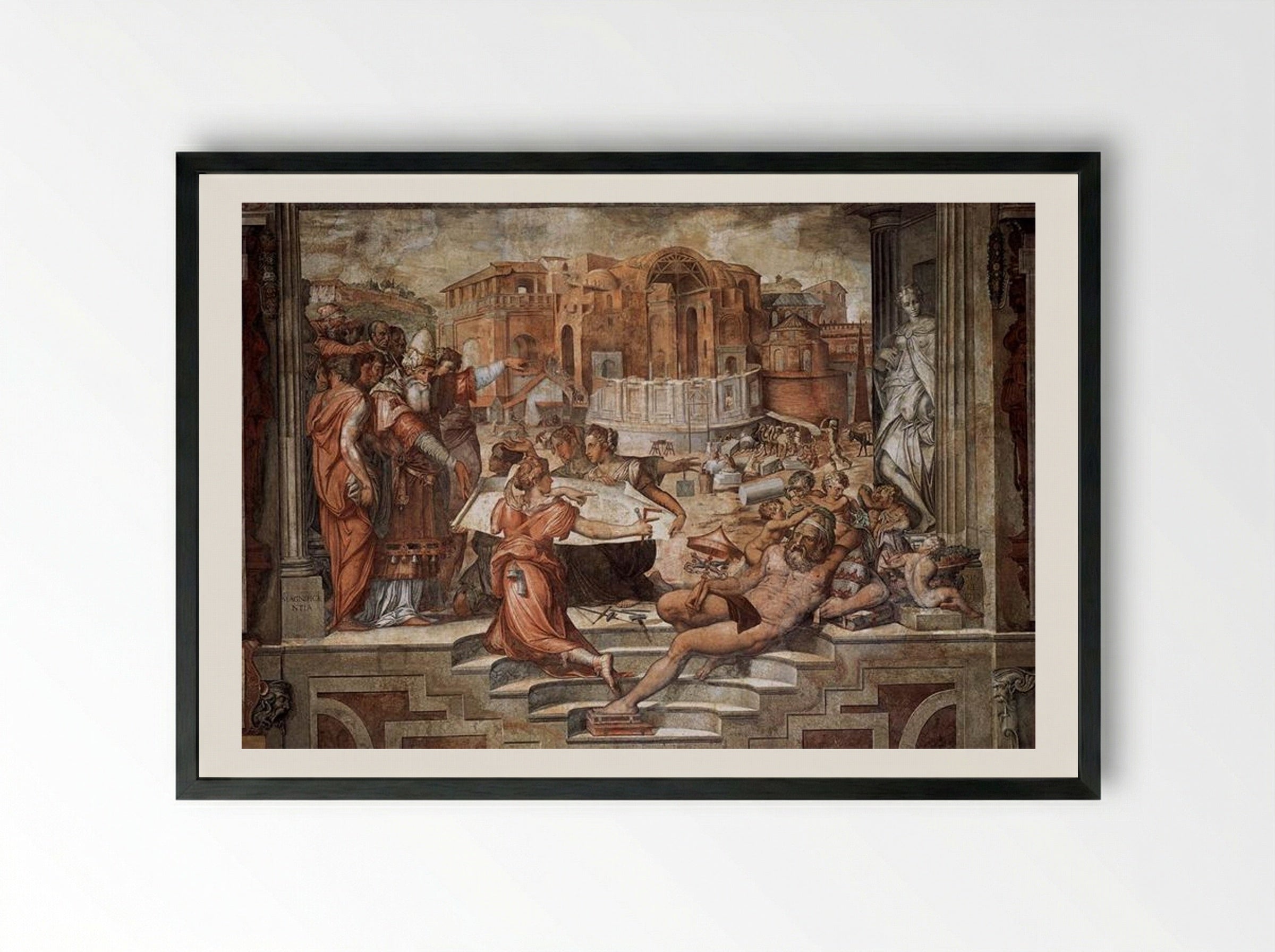 Paul III Farnese Directing the Continuance of St Peter's - Giorgio Vasari - Framed Print Black