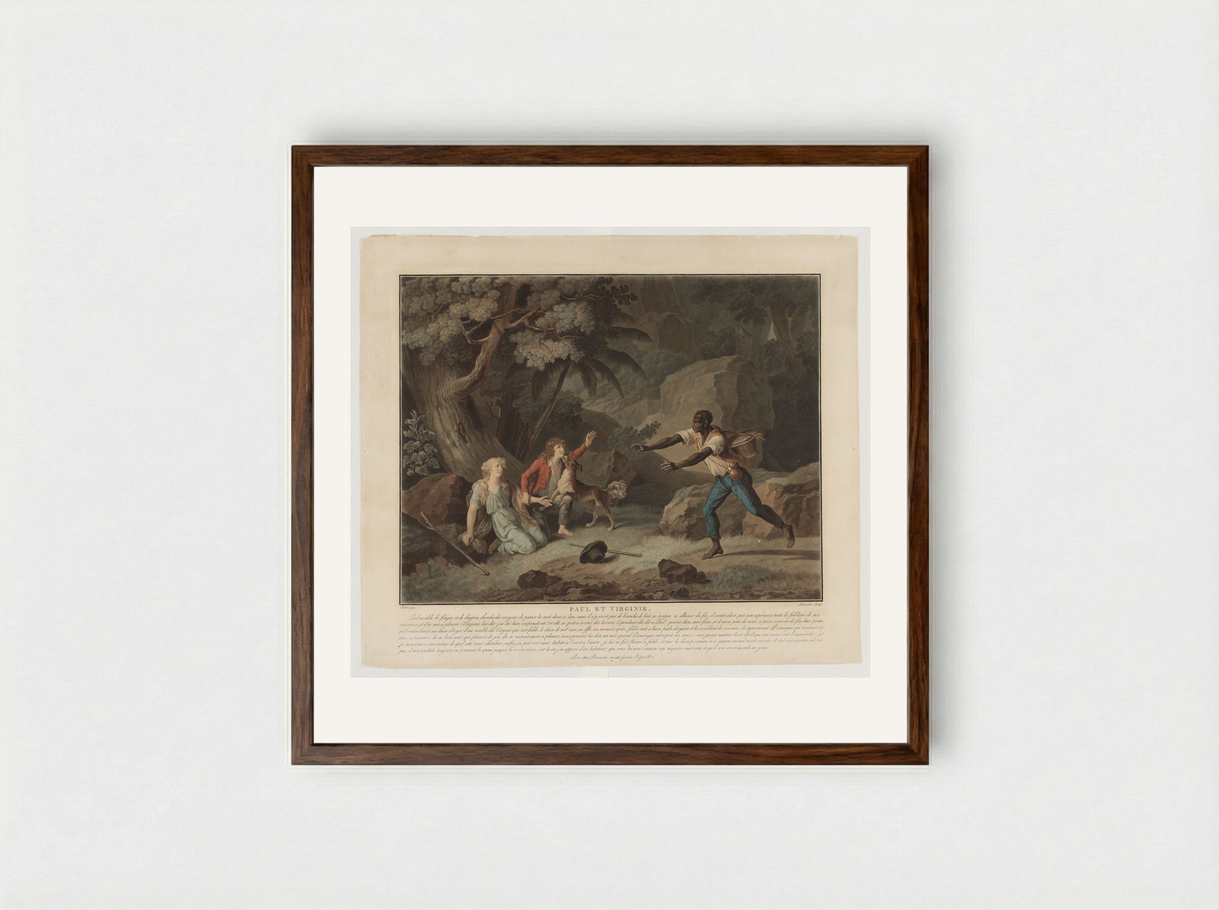 Paul et Virginie - Charles-Melchior Descourtis - Framed Print Dark Wood