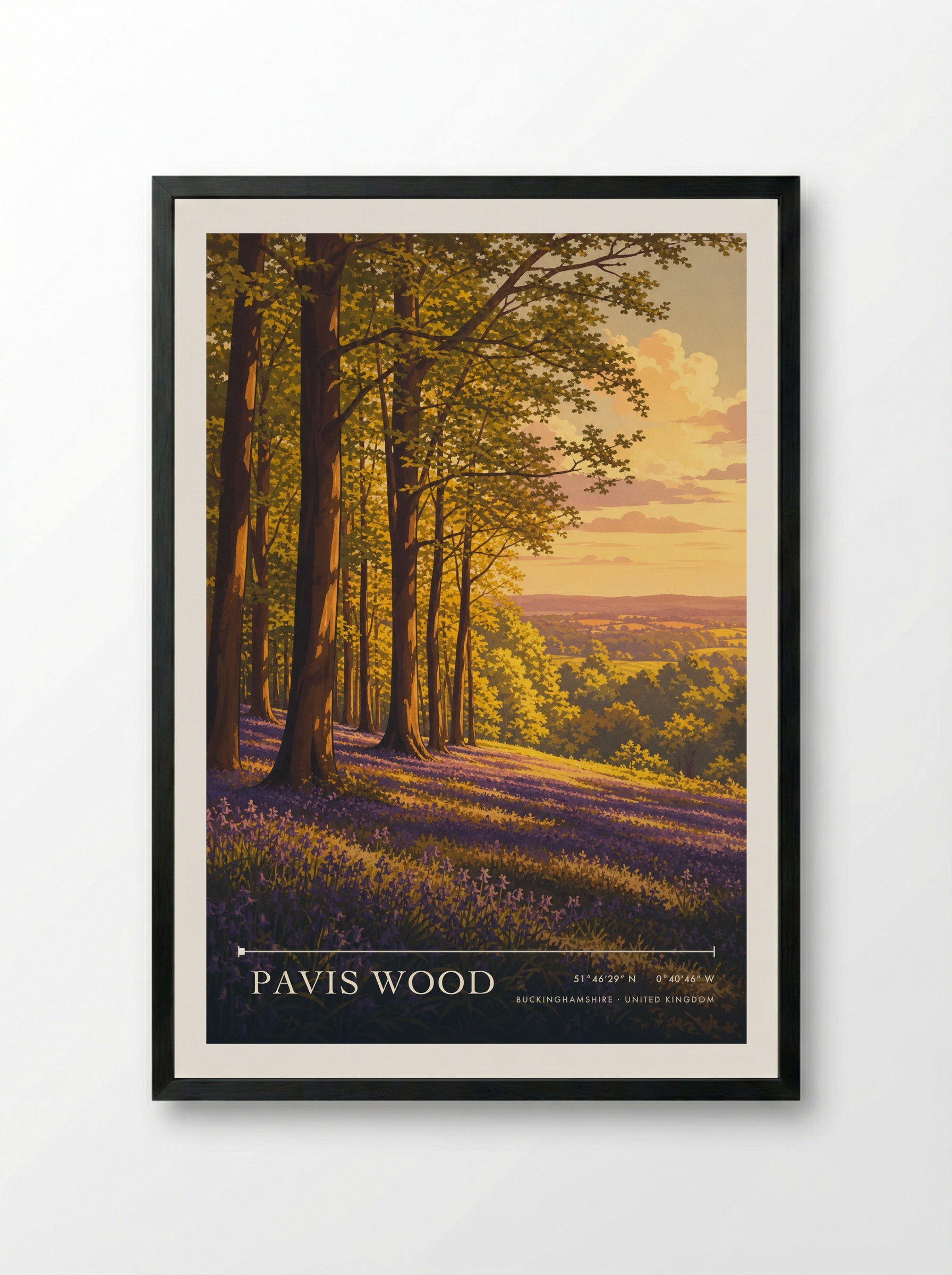 Pavis Wood Buckinghamshire United Kingdom Travel Poster - Framed Print Black
