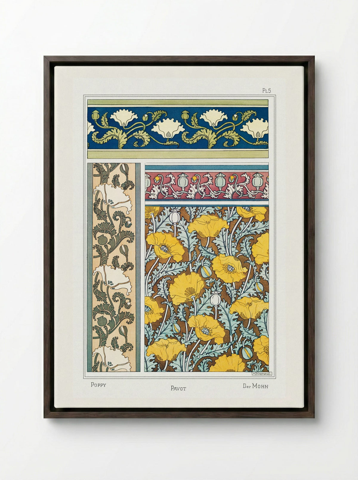 Pavot (Poppy) from La Plante et ses Applications ornementales - Maurice Pillard Verneuil - Framed Canvas Dark Wood