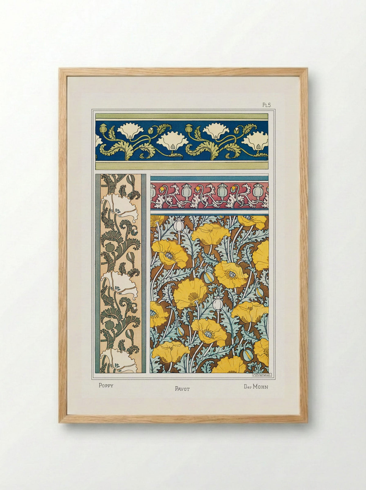 Pavot (Poppy) from La Plante et ses Applications ornementales - Maurice Pillard Verneuil - Framed Print Wood