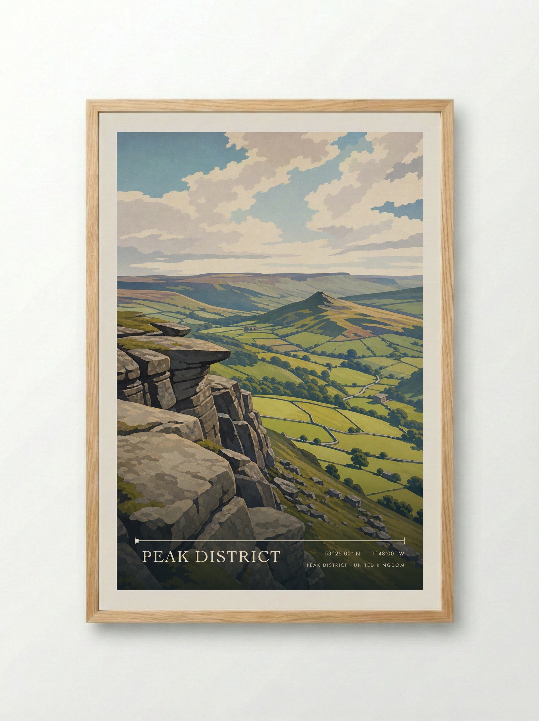 Peak District United Kingdom Travel Poster - Framed Print Wood