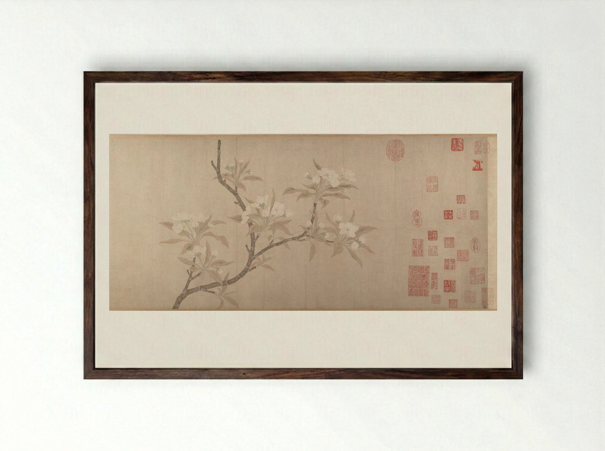 Pear Blossoms - Fine Art Print - Framed Print Dark Wood