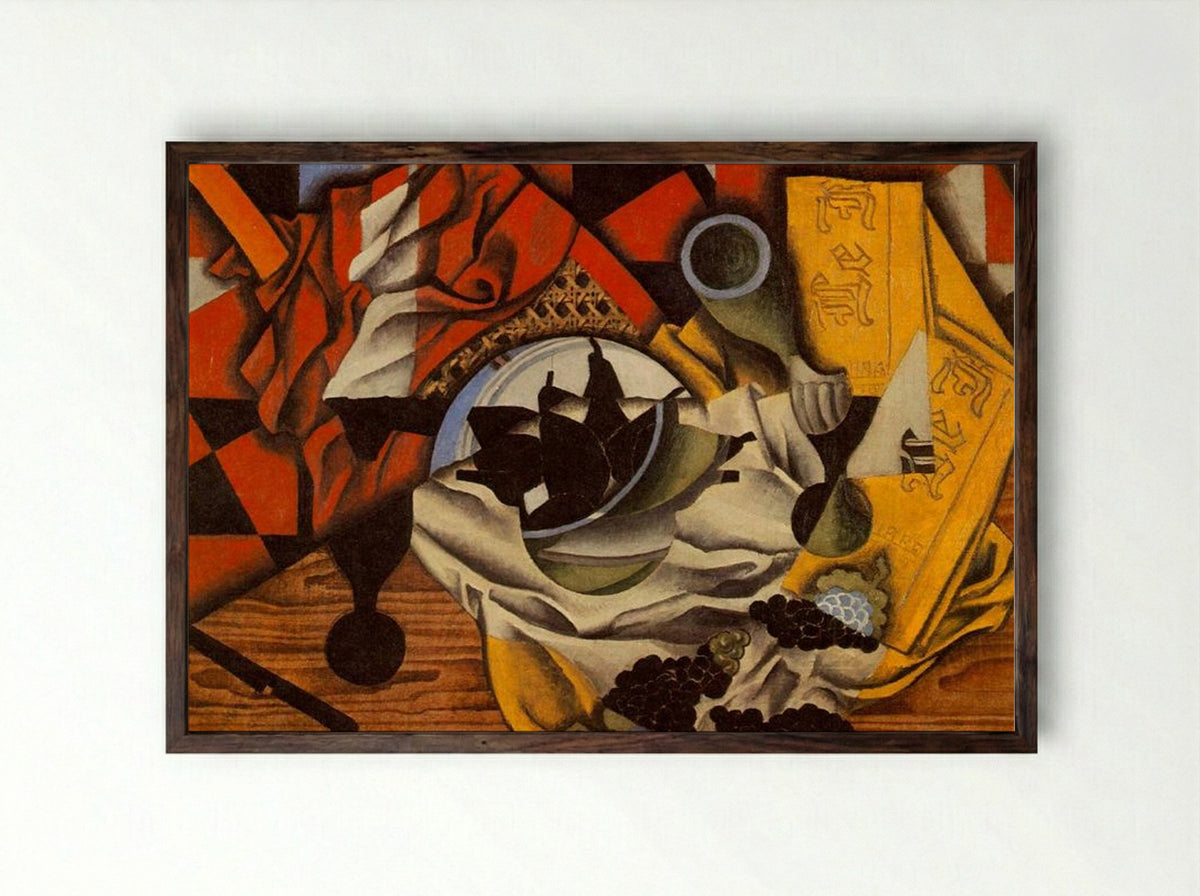Pears and Grapes on a Table - Juan Gris - Framed Print Dark Wood