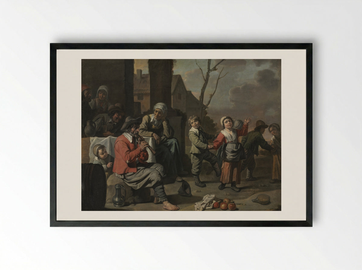 Peasant Children Dancing - Louis Le Nain - Framed Print Black