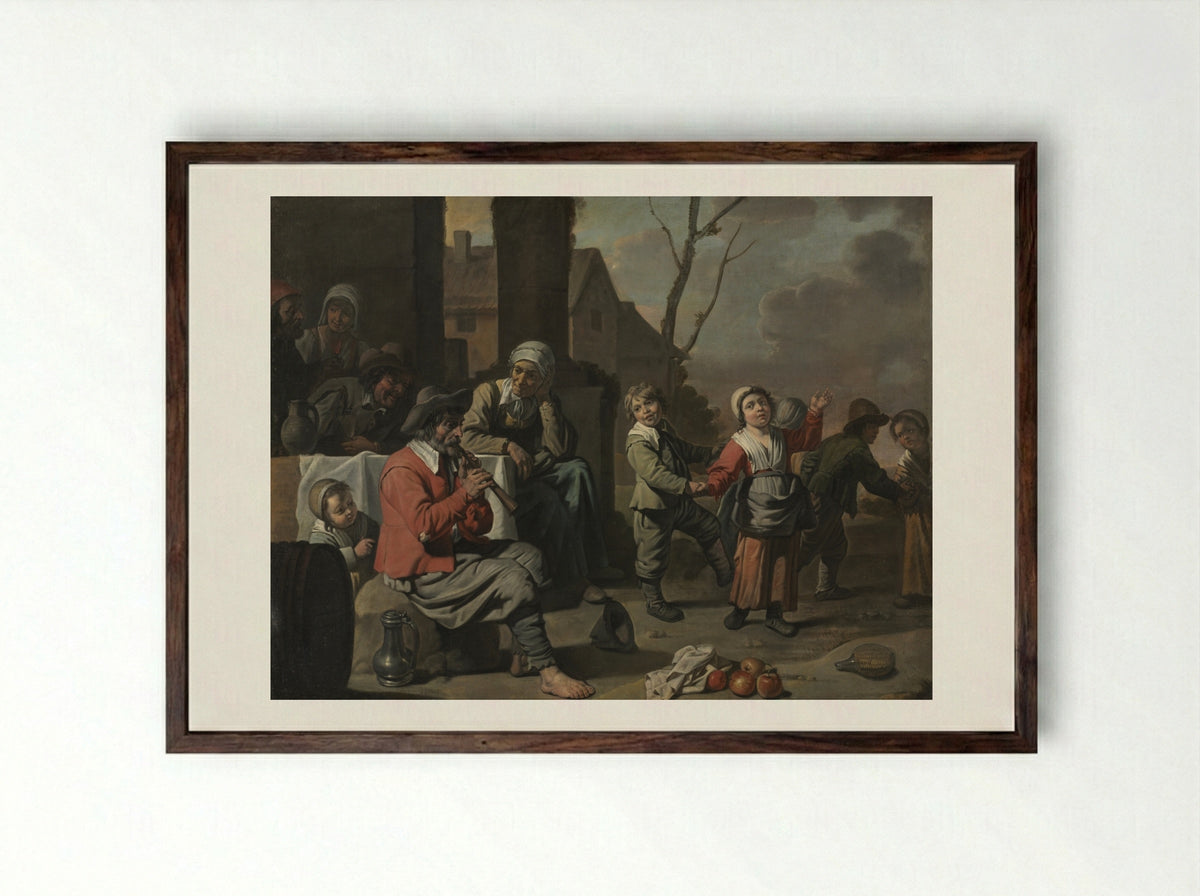 Peasant Children Dancing - Louis Le Nain - Framed Print Dark Wood