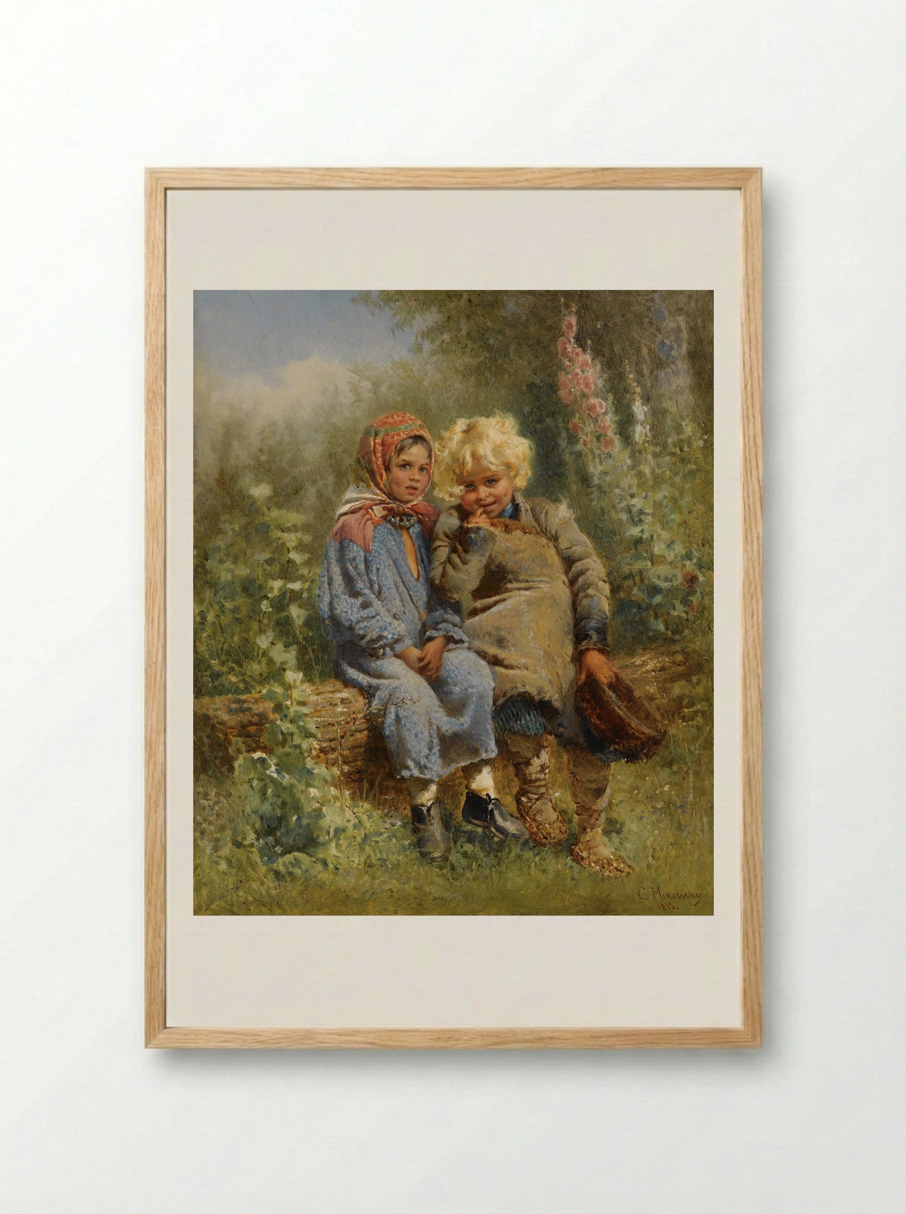Peasant Children at Rest - Konstantin Makovsky - Framed Print Wood