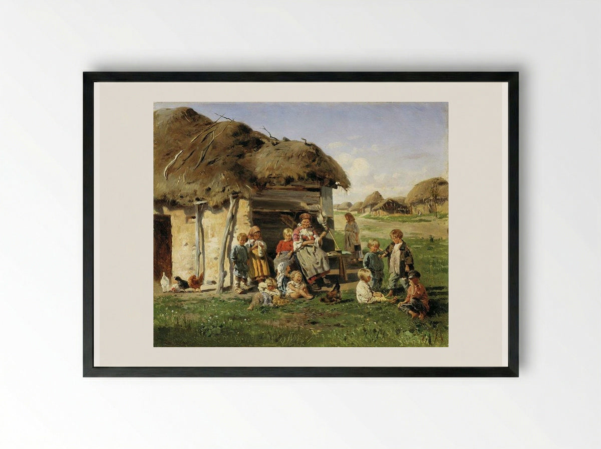 Peasant Children - Vladimir Makovsky - Framed Print Black