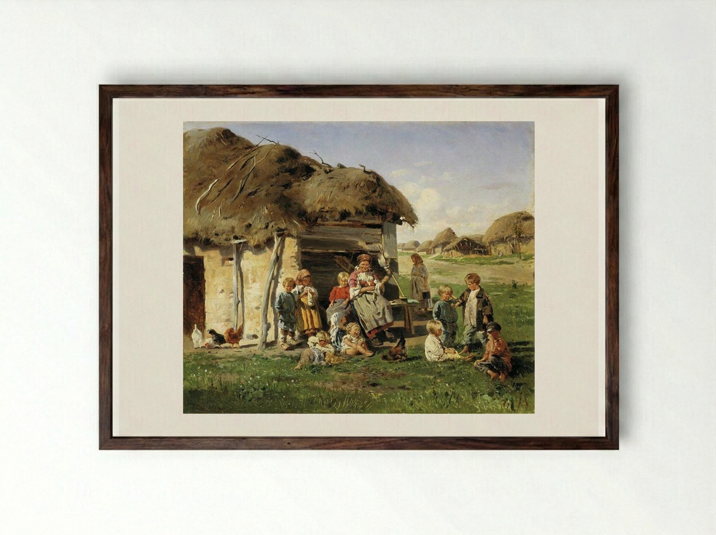 Peasant Children - Vladimir Makovsky - Framed Print Dark Wood