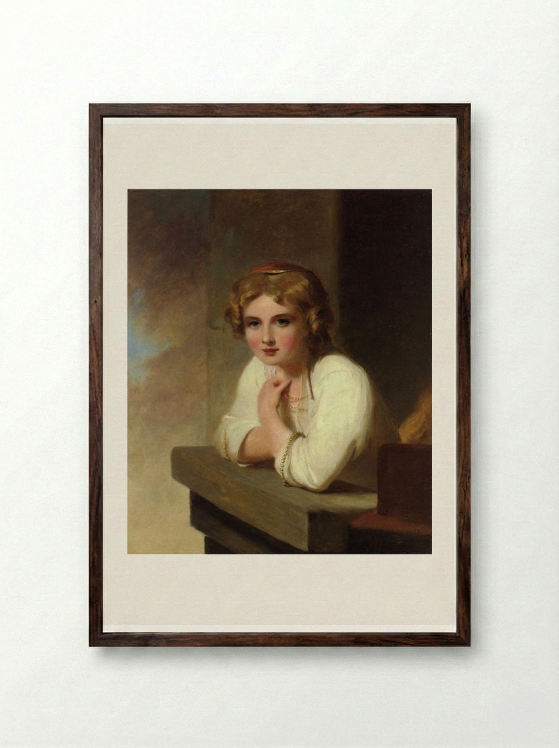Peasant Girl (after Rembrandt's 'Young Girl Leaning on a Windowsill') - Thomas Sully - Framed Print Dark Wood