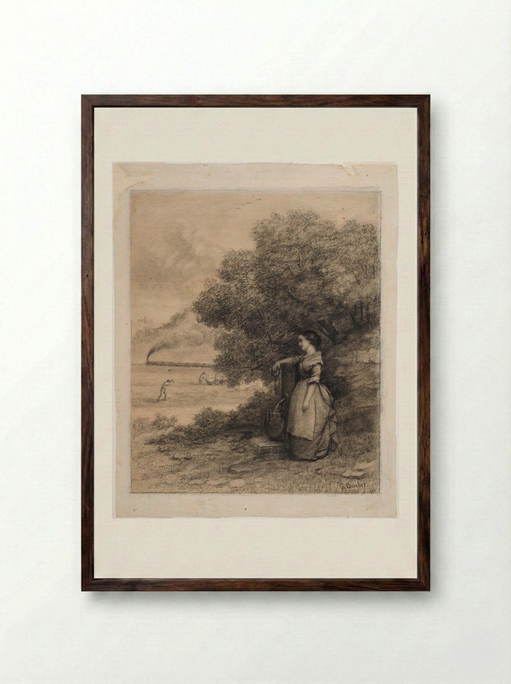 Peasant Girl by a Pump - Gustave Courbet - Framed Print Dark Wood