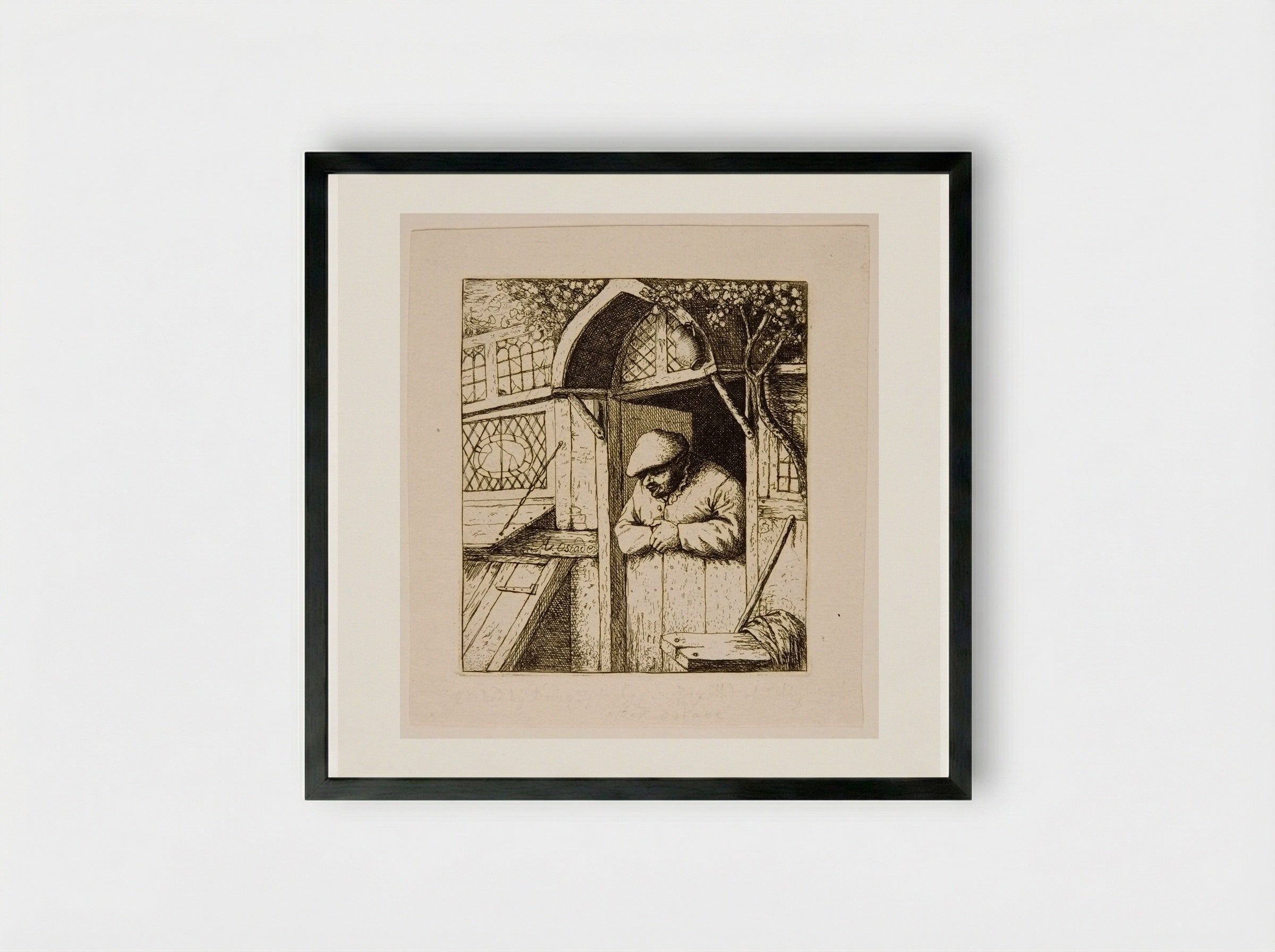 Peasant Leaning on his Doorway - David Deuchar - Framed Print Black