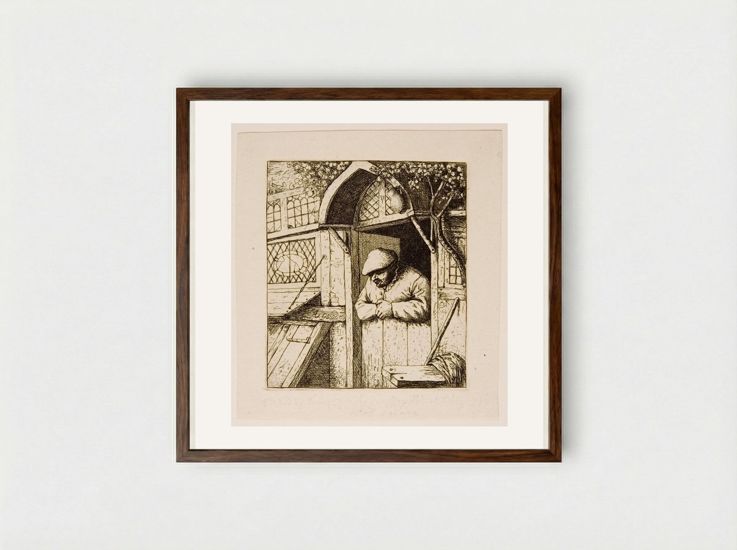 Peasant Leaning on his Doorway - David Deuchar - Framed Print Dark Wood