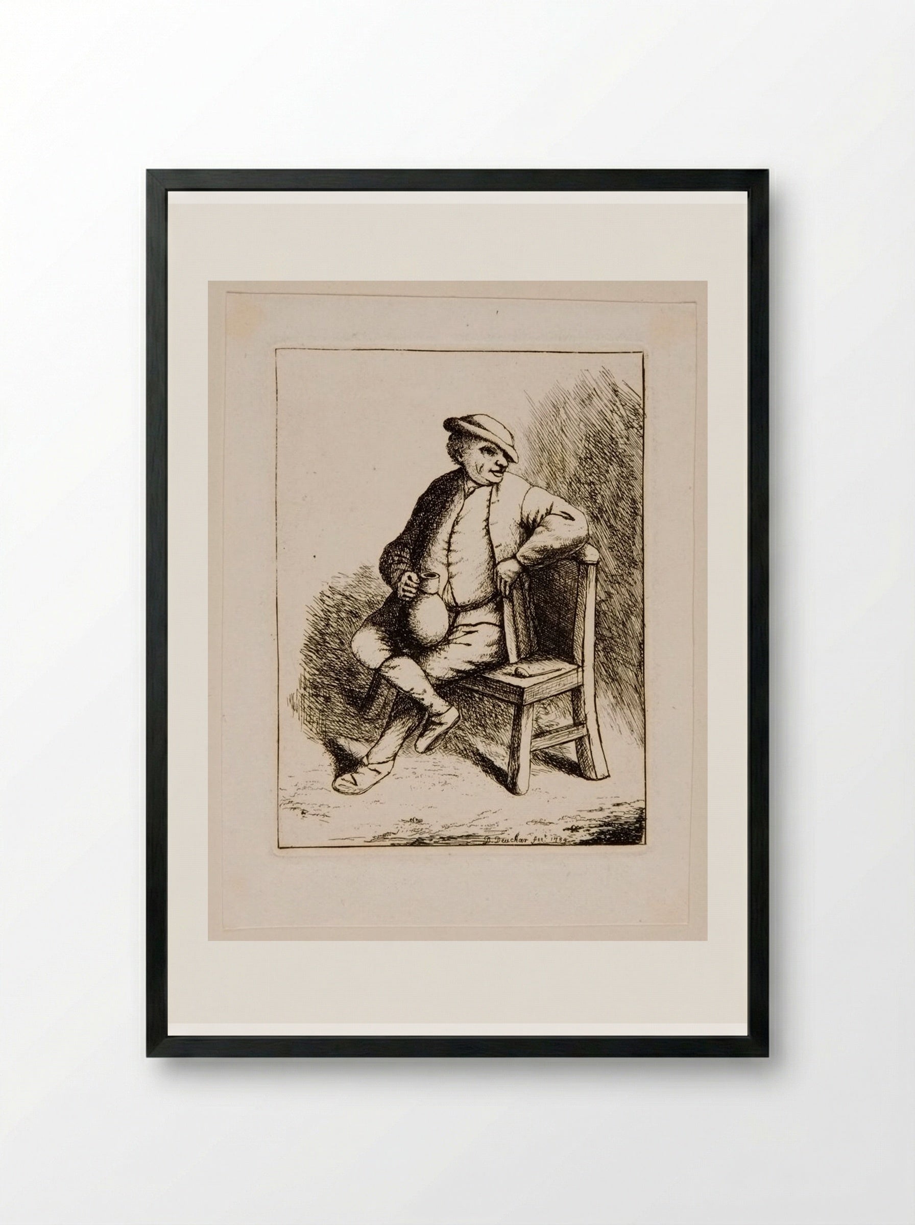 Peasant Seated Holding a Jug - David Deuchar - Framed Print Black
