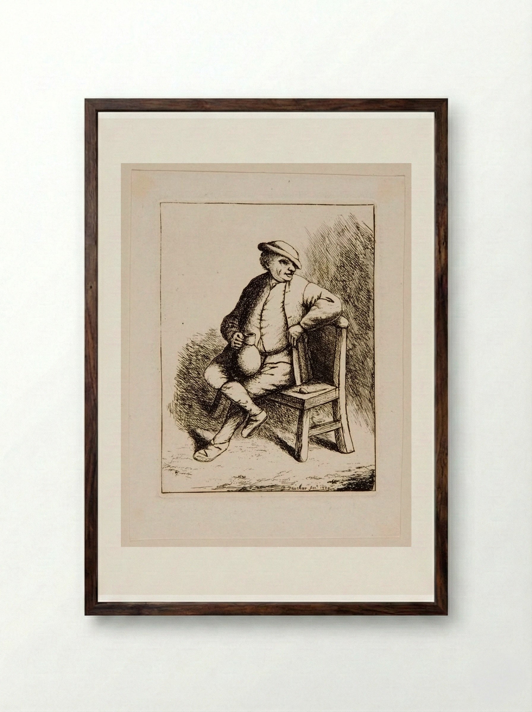 Peasant Seated Holding a Jug - David Deuchar - Framed Print Dark Wood