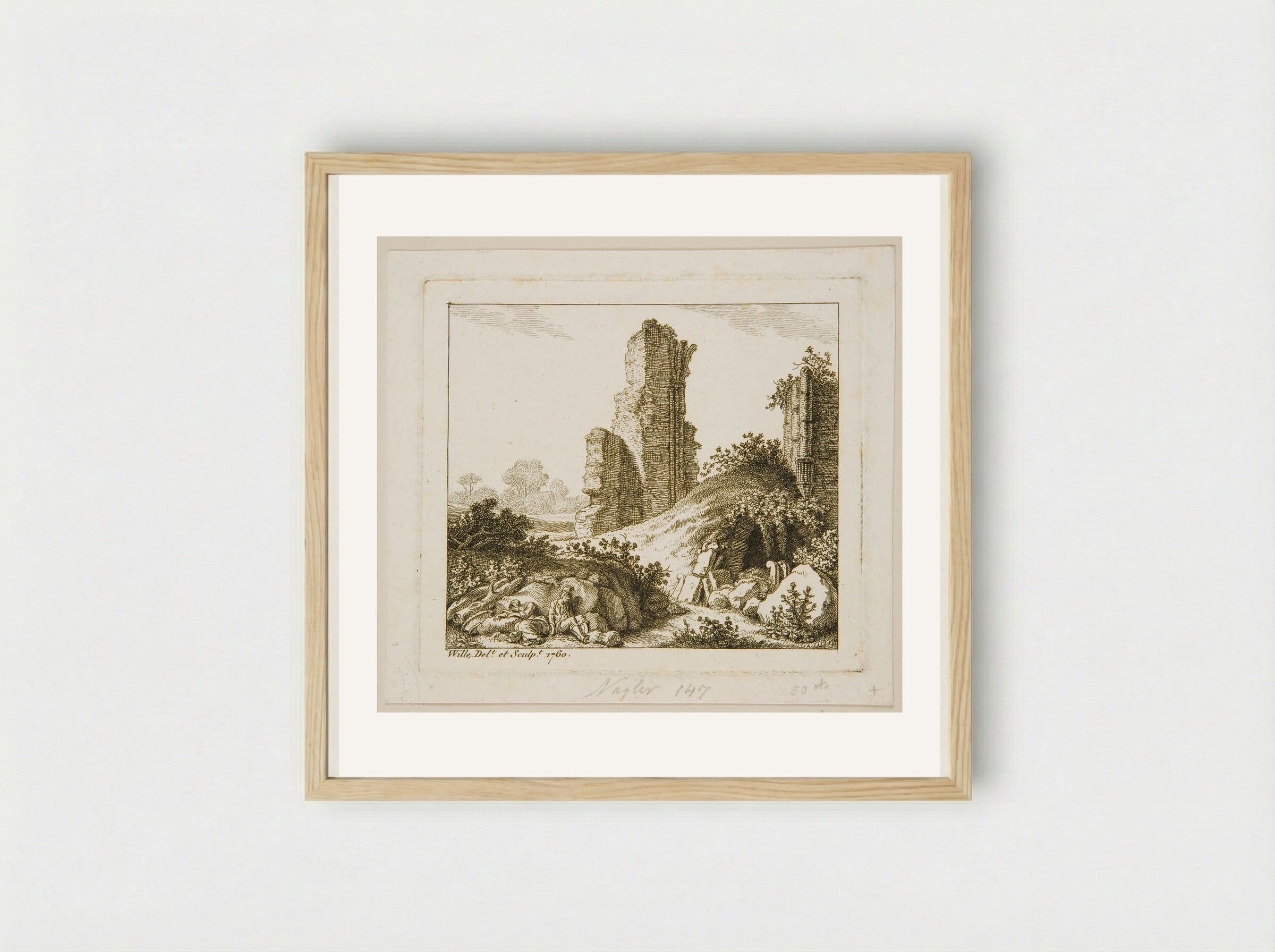 Peasant Sleeping near Ruins - Johann Georg Wille - Framed Print Wood