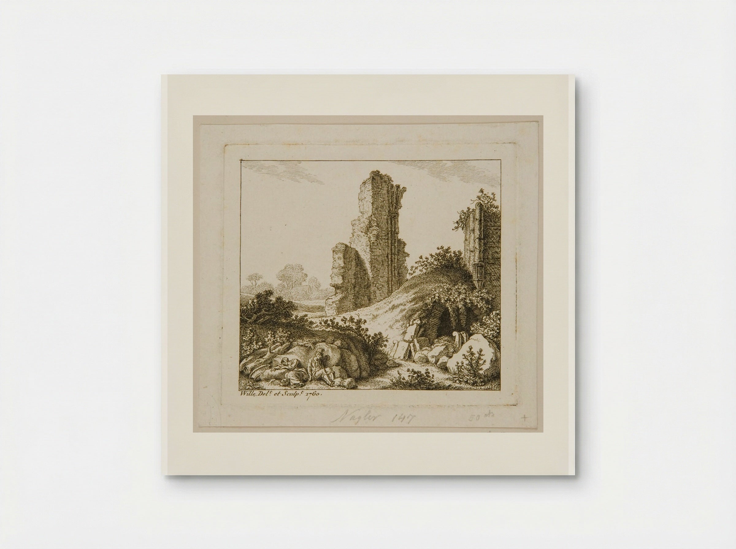 Peasant Sleeping near Ruins - Johann Georg Wille - Poster