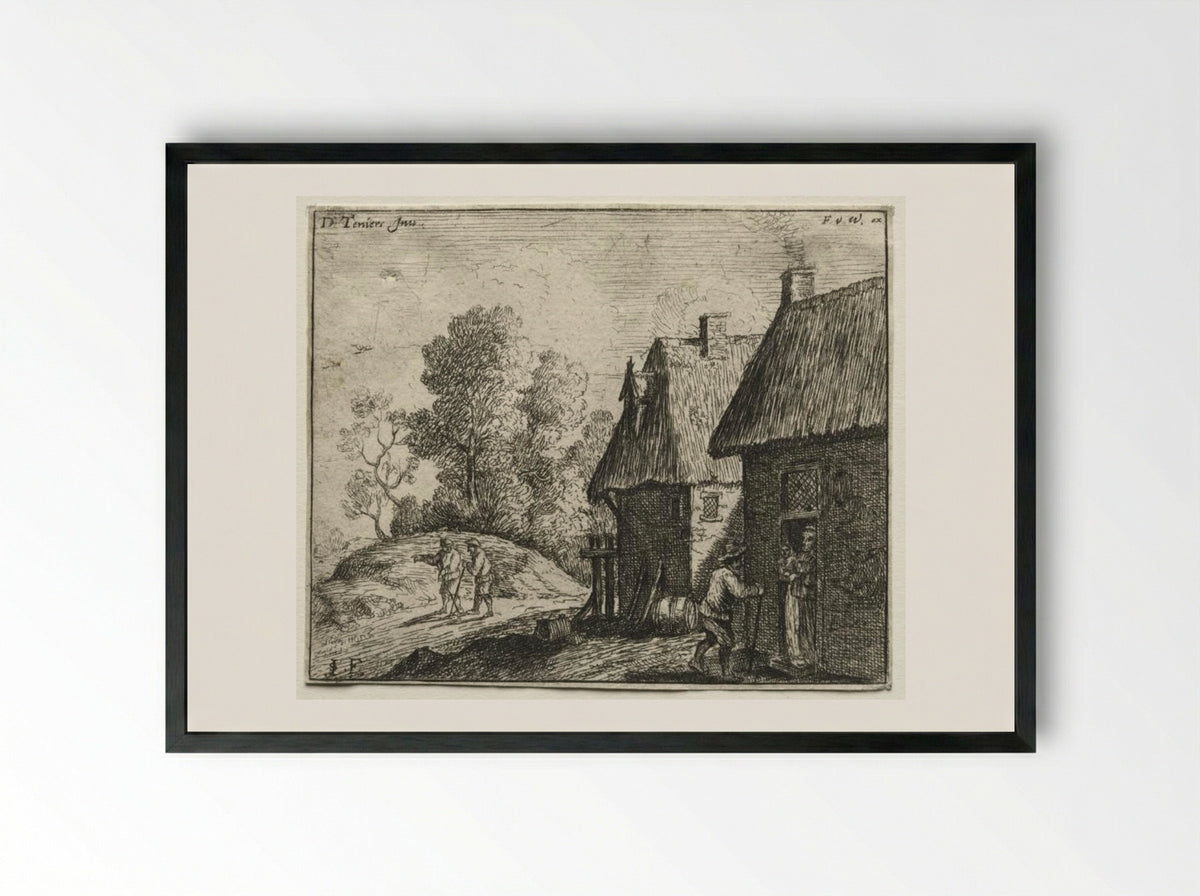 Peasant Talking to a Woman - David Teniers the Younger - Framed Print Black