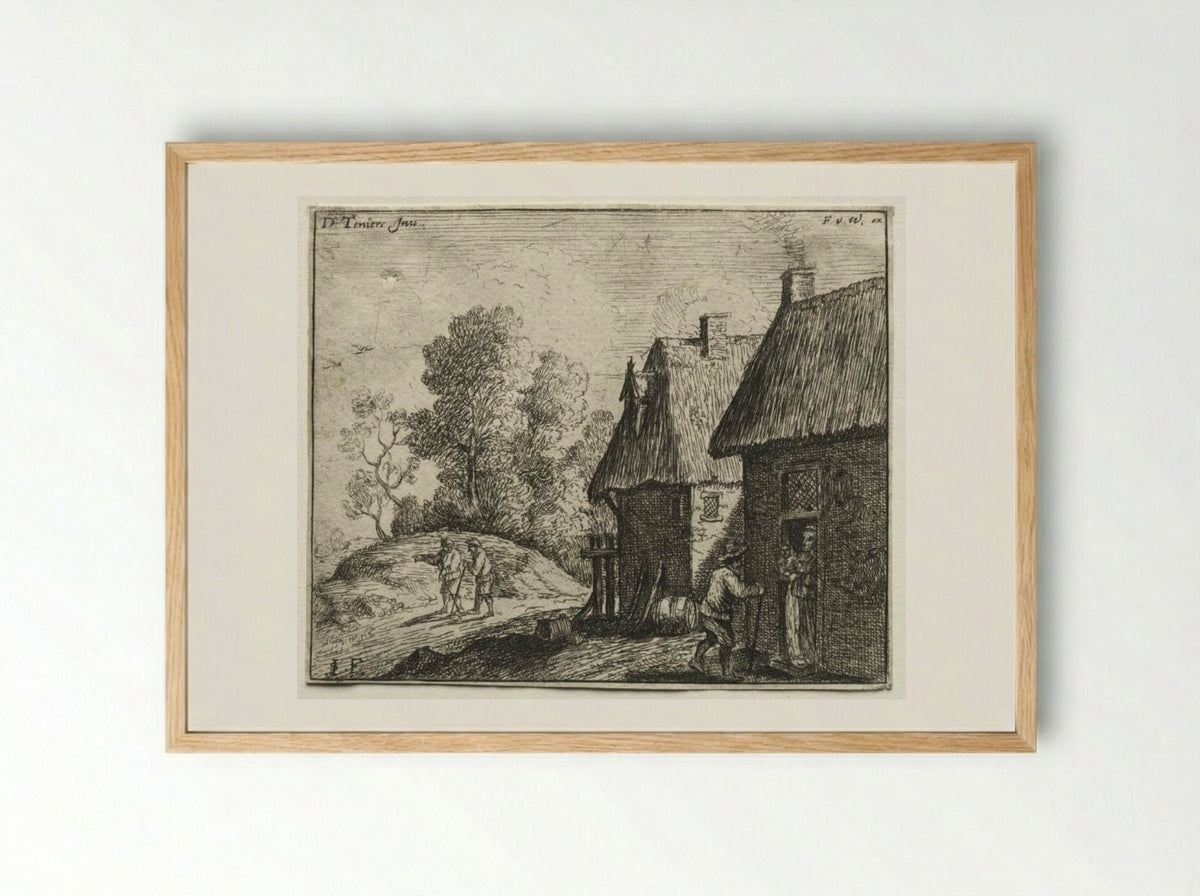 Peasant Talking to a Woman - David Teniers the Younger - Framed Print Wood