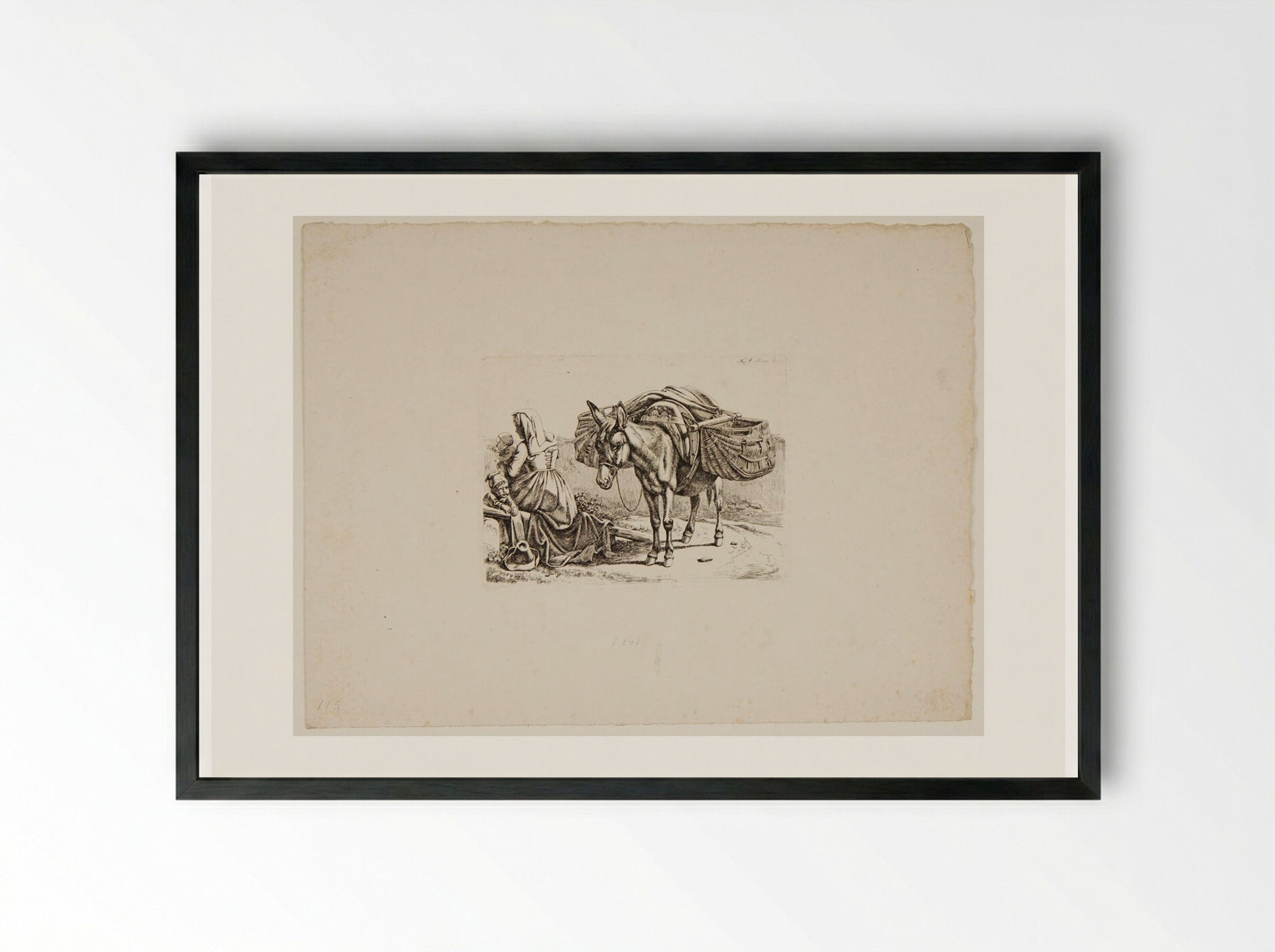 Peasant Woman, Children, and Laden Ass - Johann Adam Klein - Framed Print Black