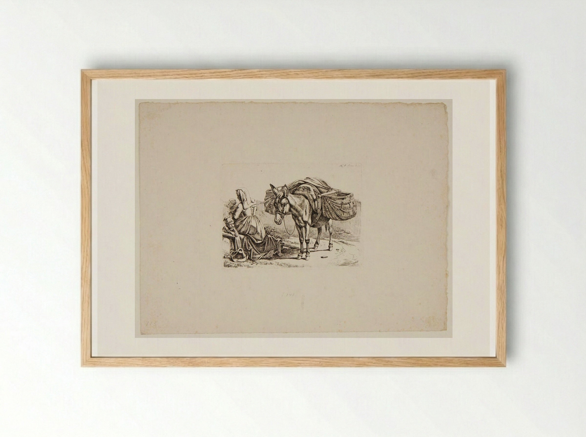 Peasant Woman, Children, and Laden Ass - Johann Adam Klein - Framed Print Wood