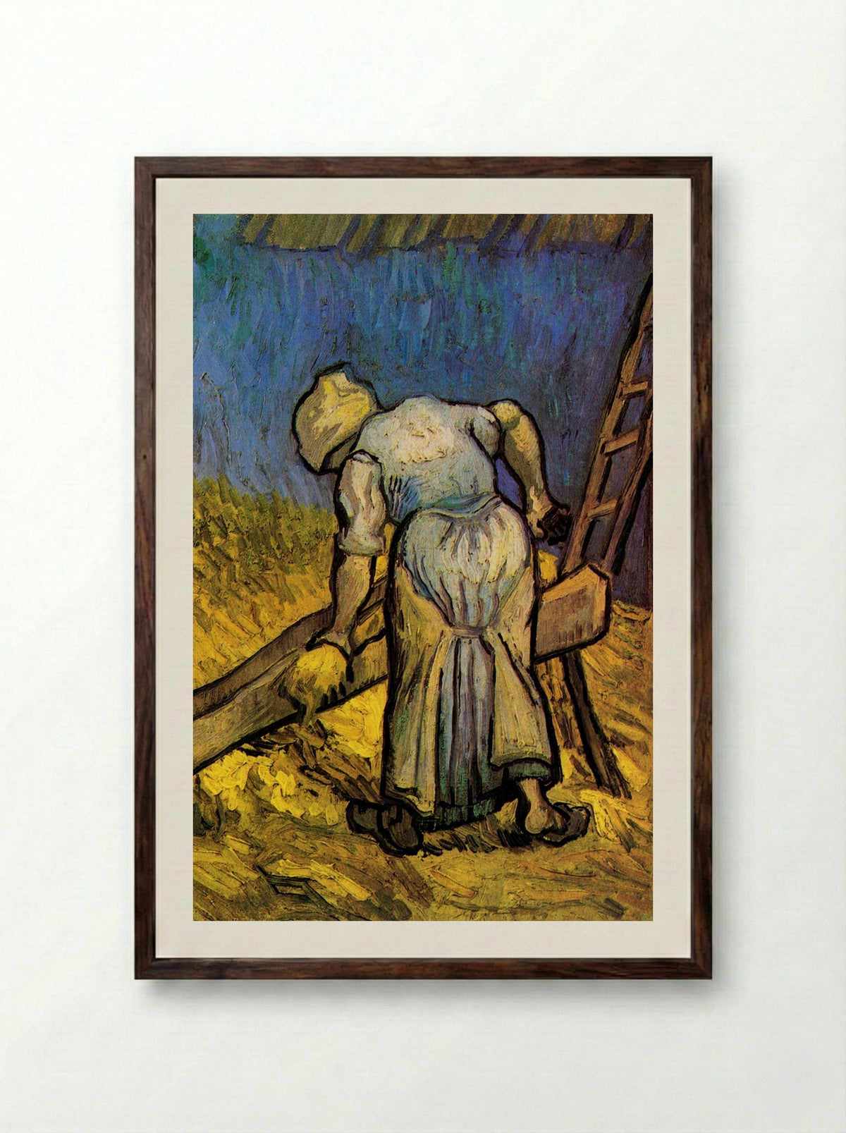 Peasant Woman Cutting Straw (after Millet) - Vincent van Gogh - Framed Print Dark Wood