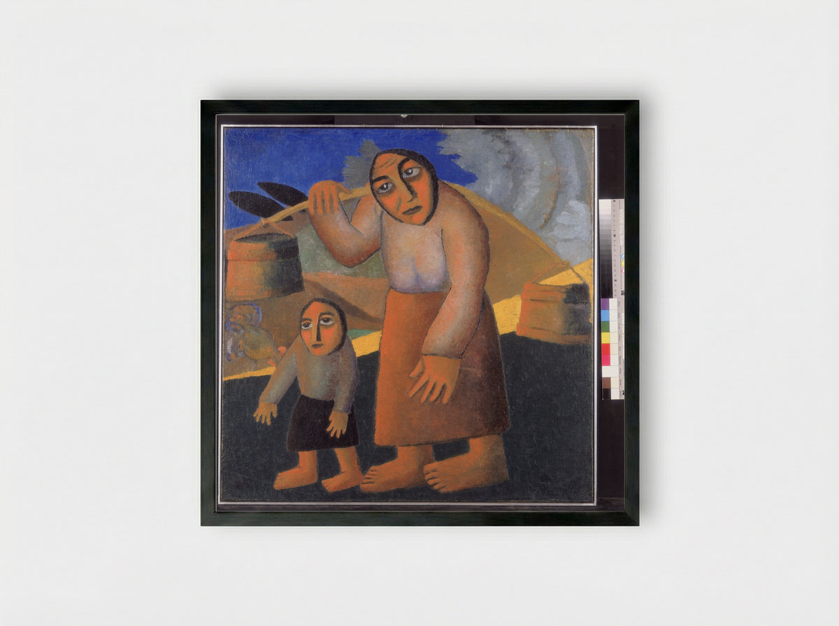 Peasant Woman with Buckets and a Child - Kazimir Malevich - Framed Print Black