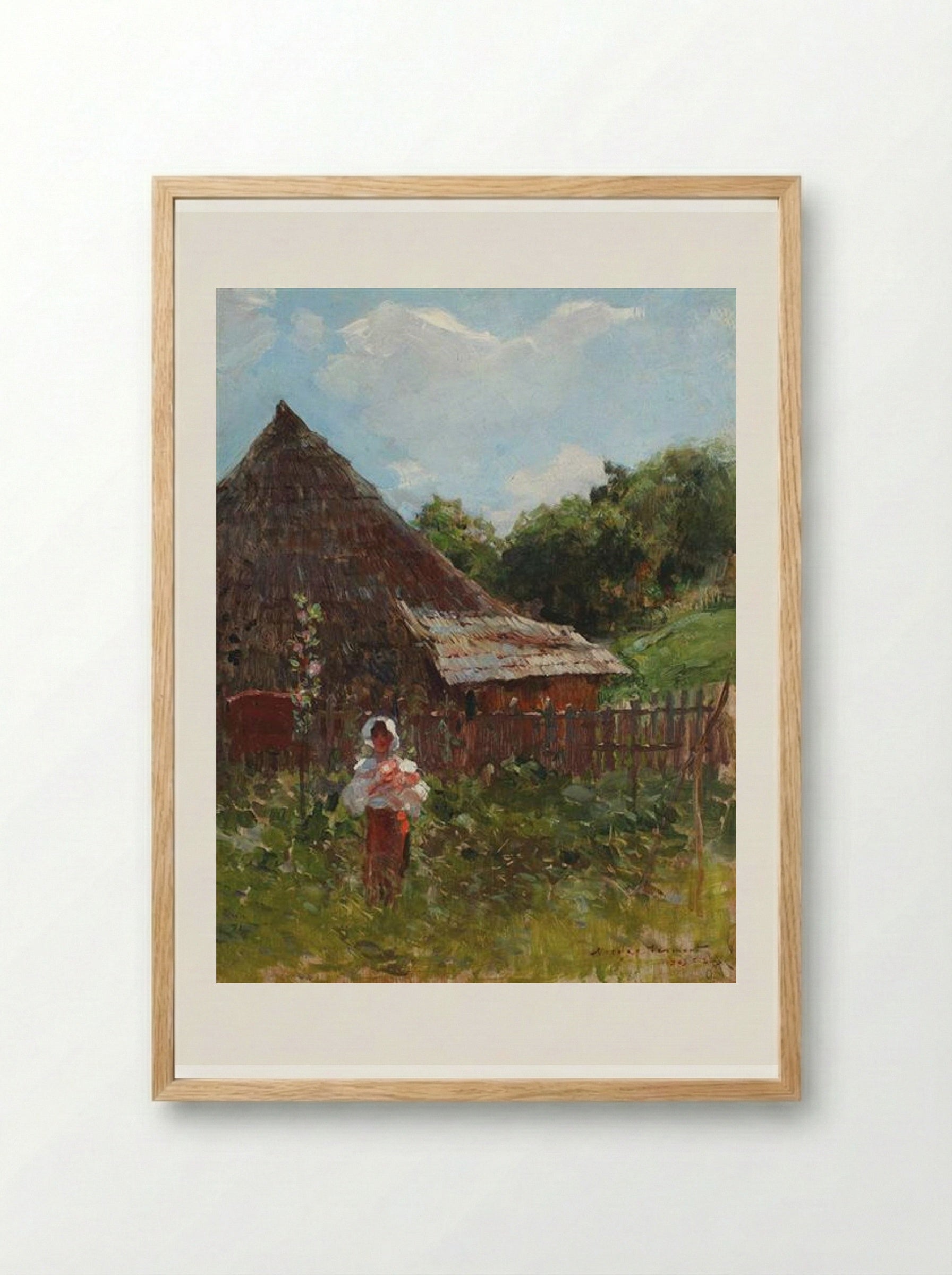 Peasant Woman with Flowers - Nicolae Vermont - Framed Print Wood