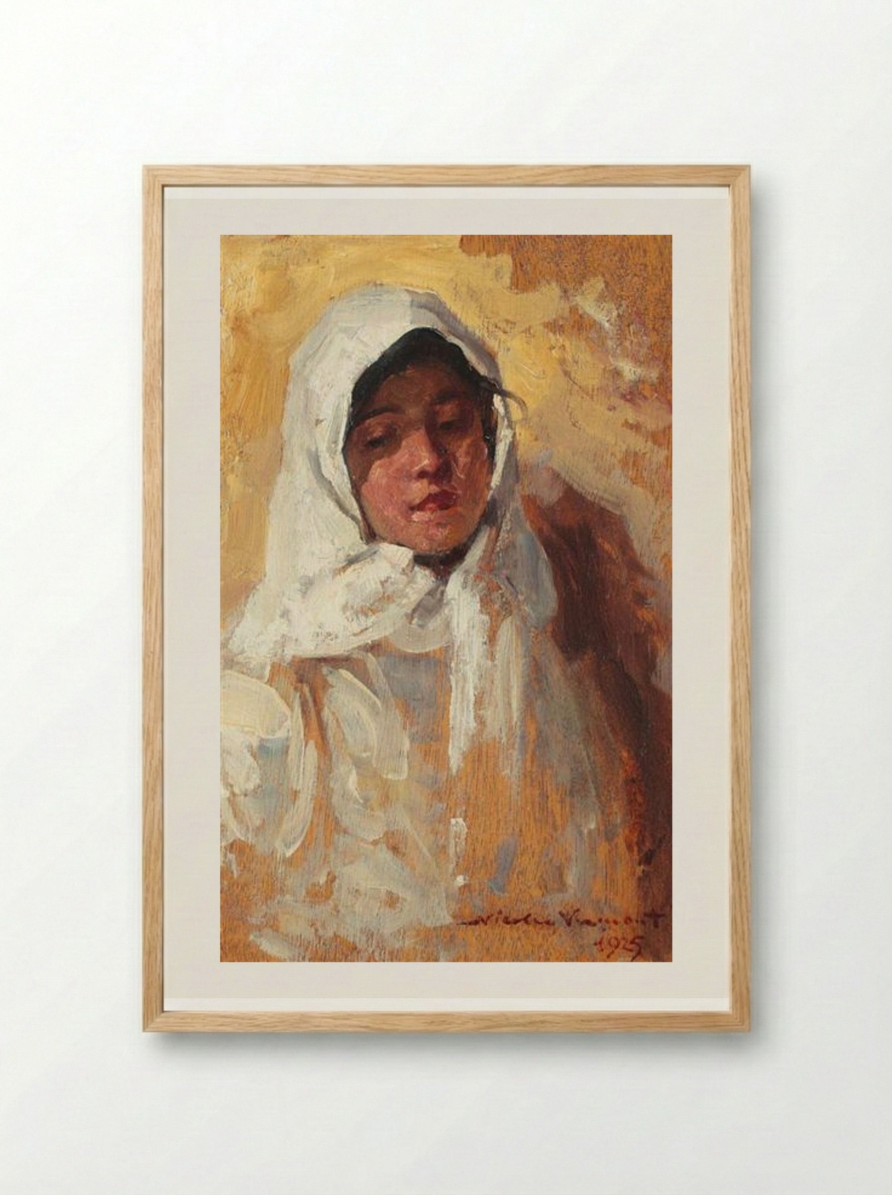 Peasant Woman with White Headscarf - Nicolae Vermont - Framed Print Wood