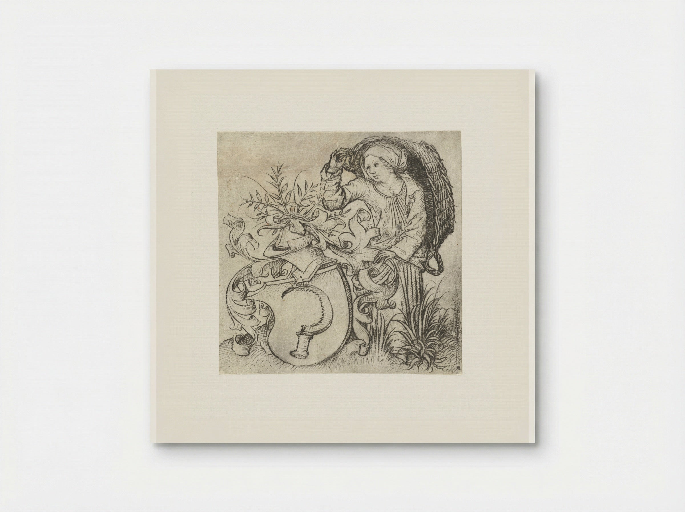 Peasant Woman with a Sickle on a Coat of Arms - Master of the Amsterdam Cabinet - Poster
