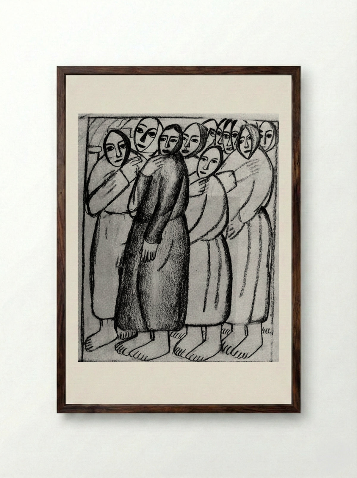 Peasant Women in a Church - Kazimir Malevich - Framed Print Dark Wood