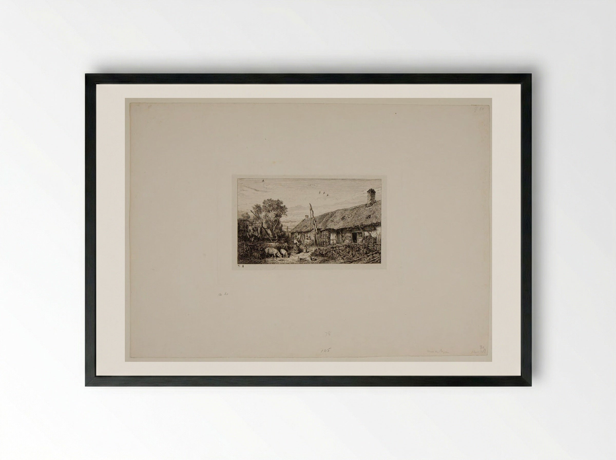 Peasant's Cottage - Charles-Émile Jacque - Framed Print Black