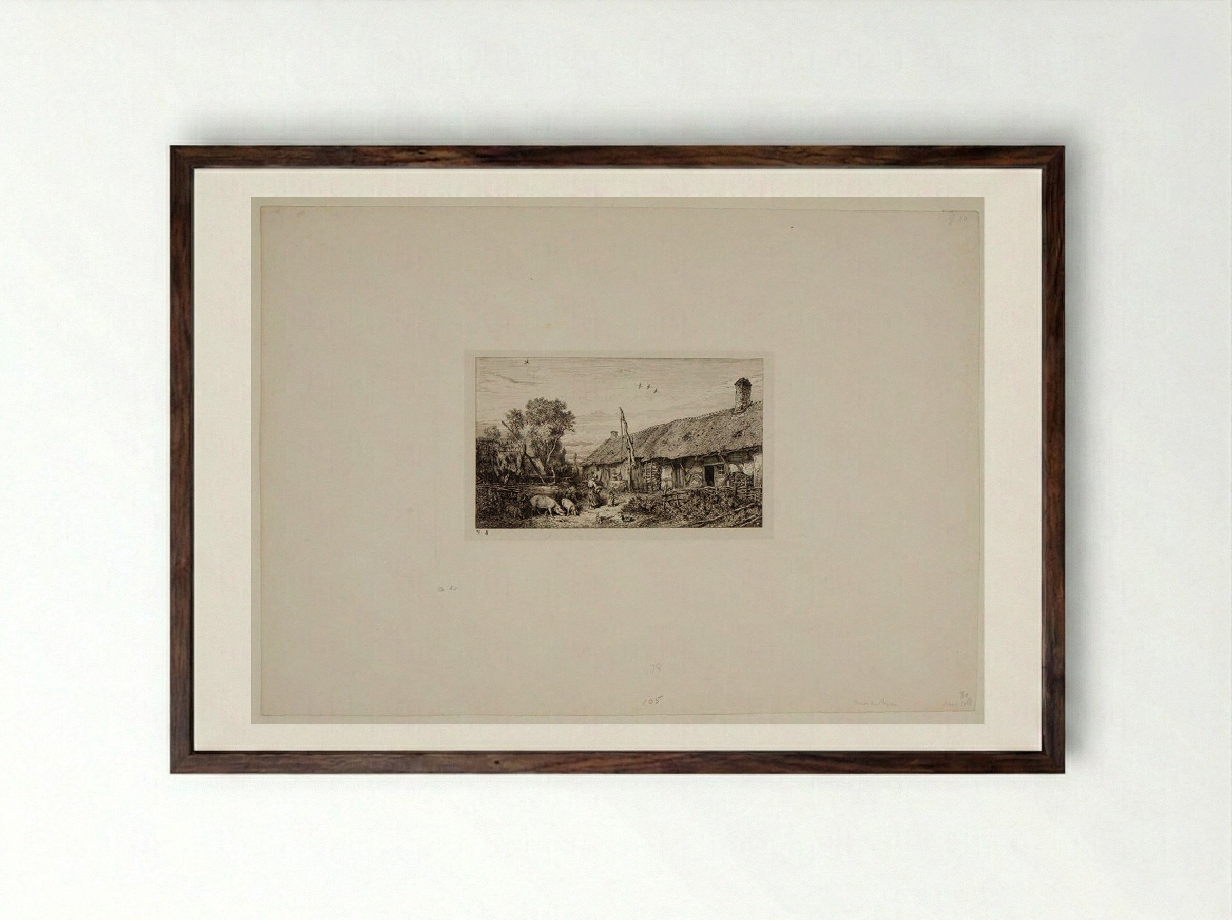 Peasant's Cottage - Charles-Émile Jacque - Framed Print Dark Wood