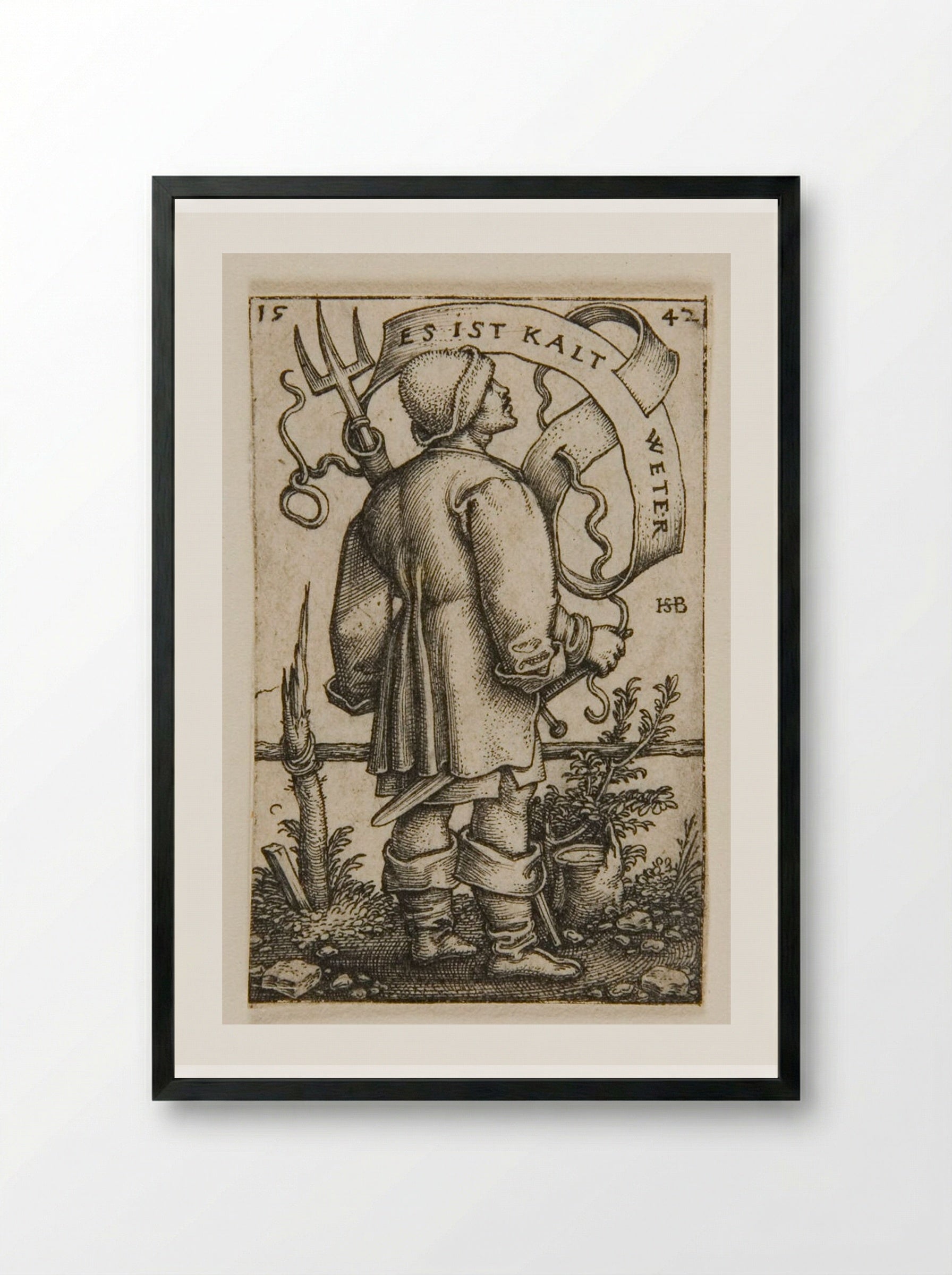 Peasant with a Fork (Cold Weather) - Sebald Beham - Framed Print Black