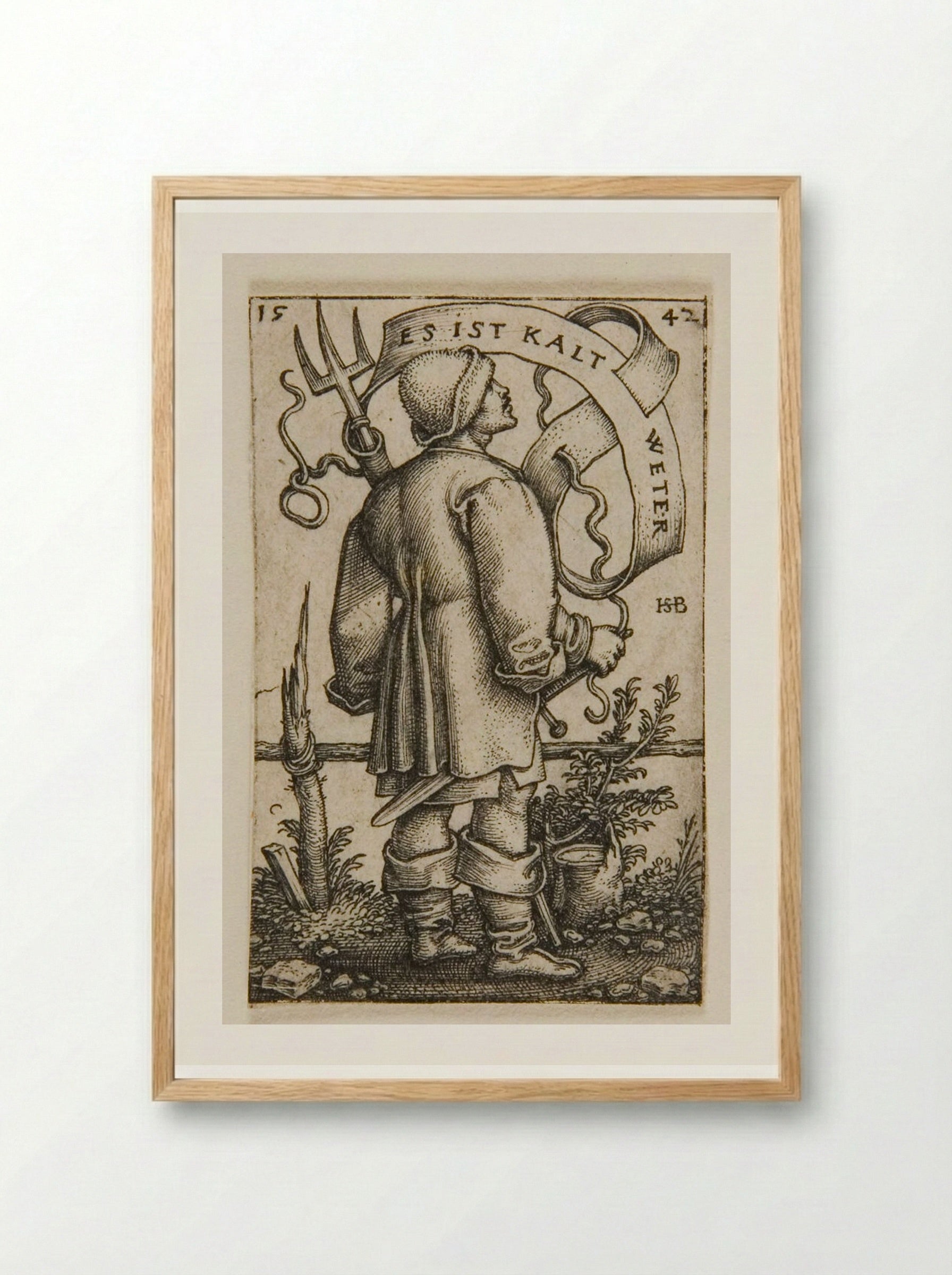 Peasant with a Fork (Cold Weather) - Sebald Beham - Framed Print Wood