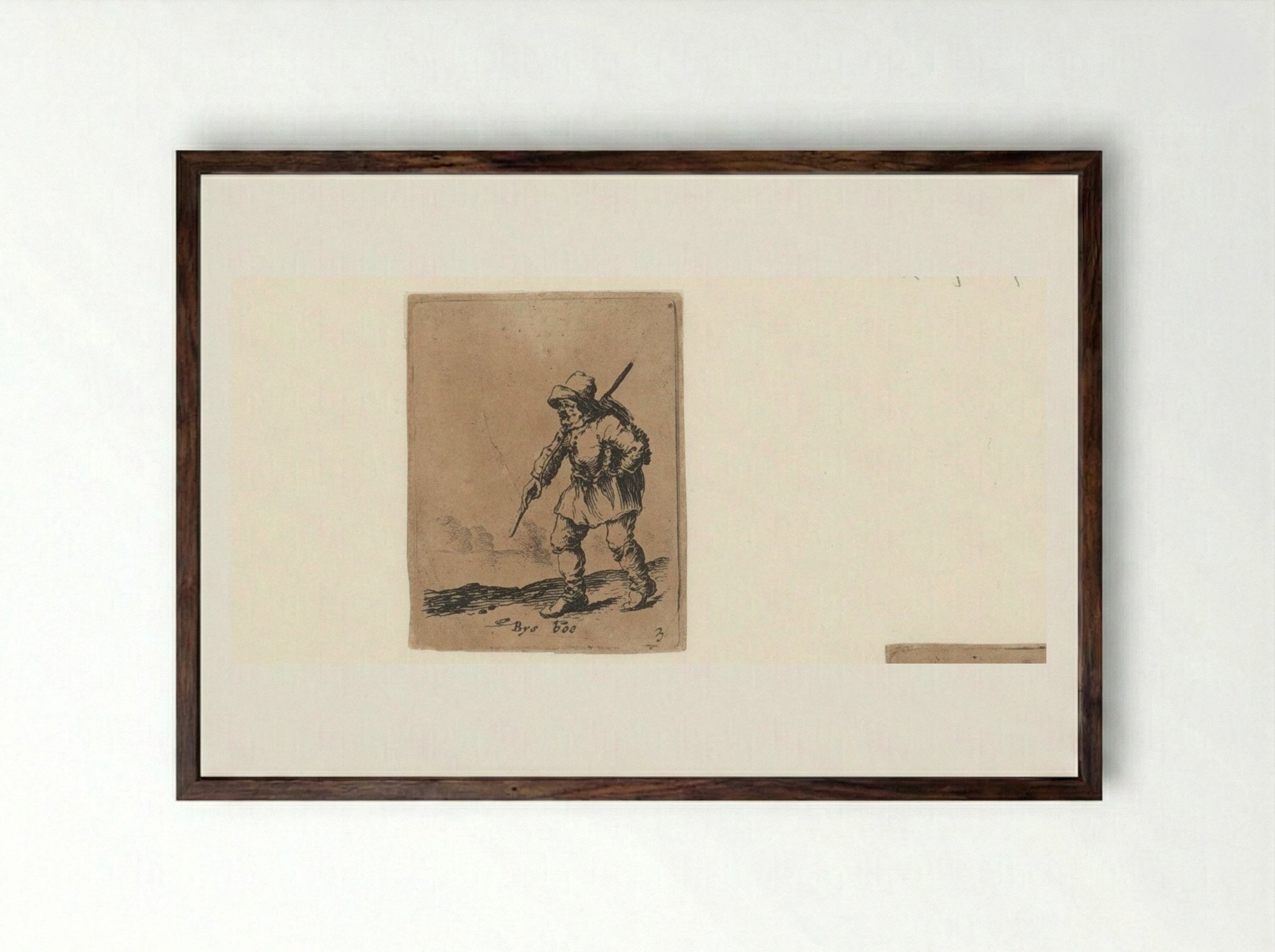 Peasant with a Stick Over His Right Shoulder Walking to the Left - Gillis van Scheyndel (I) - Framed Print Dark Wood