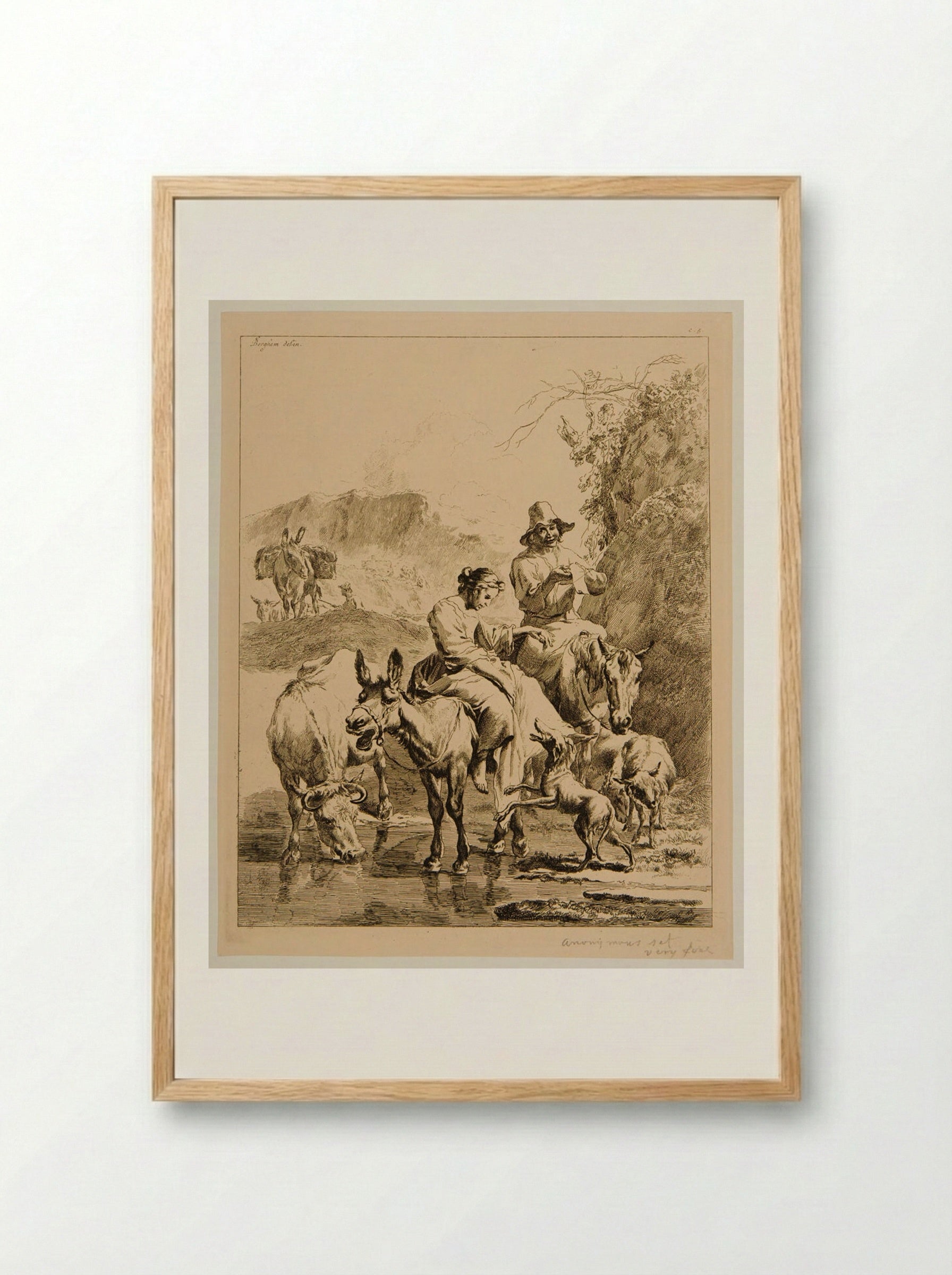 Peasants Crossing a Stream - Nicolaes Berchem - Framed Print Wood