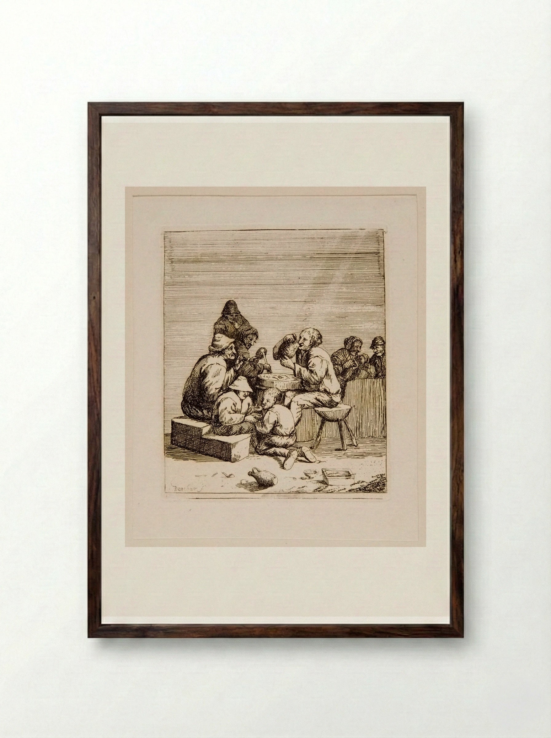 Peasants Eating and Drinking - David Deuchar - Framed Print Dark Wood