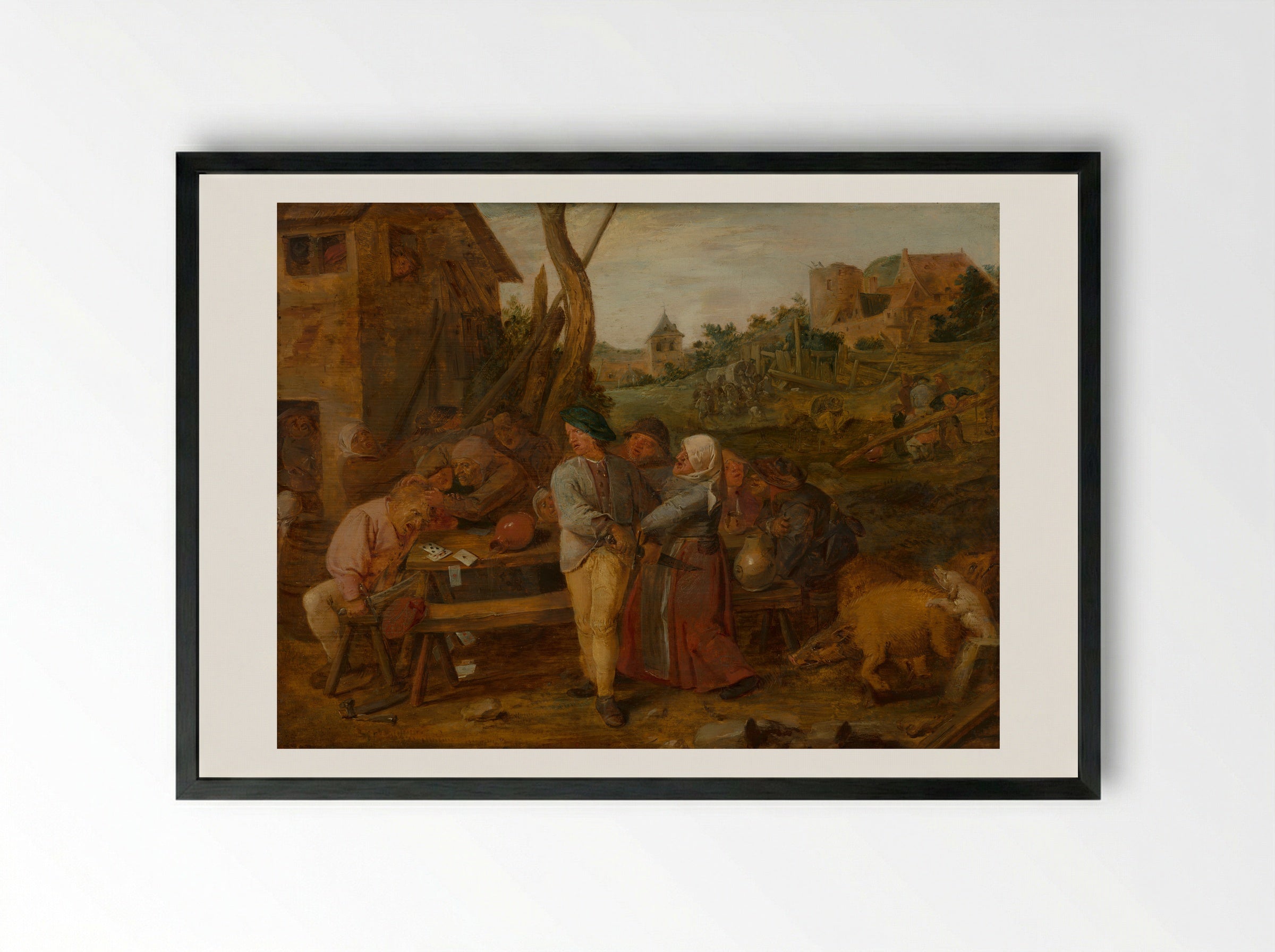 Peasants Fighting - Adriaen Brouwer - Framed Print Black
