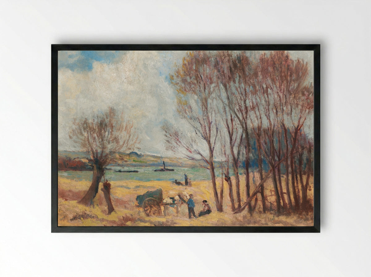 Peasants Near The Seine, Surroundings Of Rolleboise - Maximilien Luce - Framed Print Black