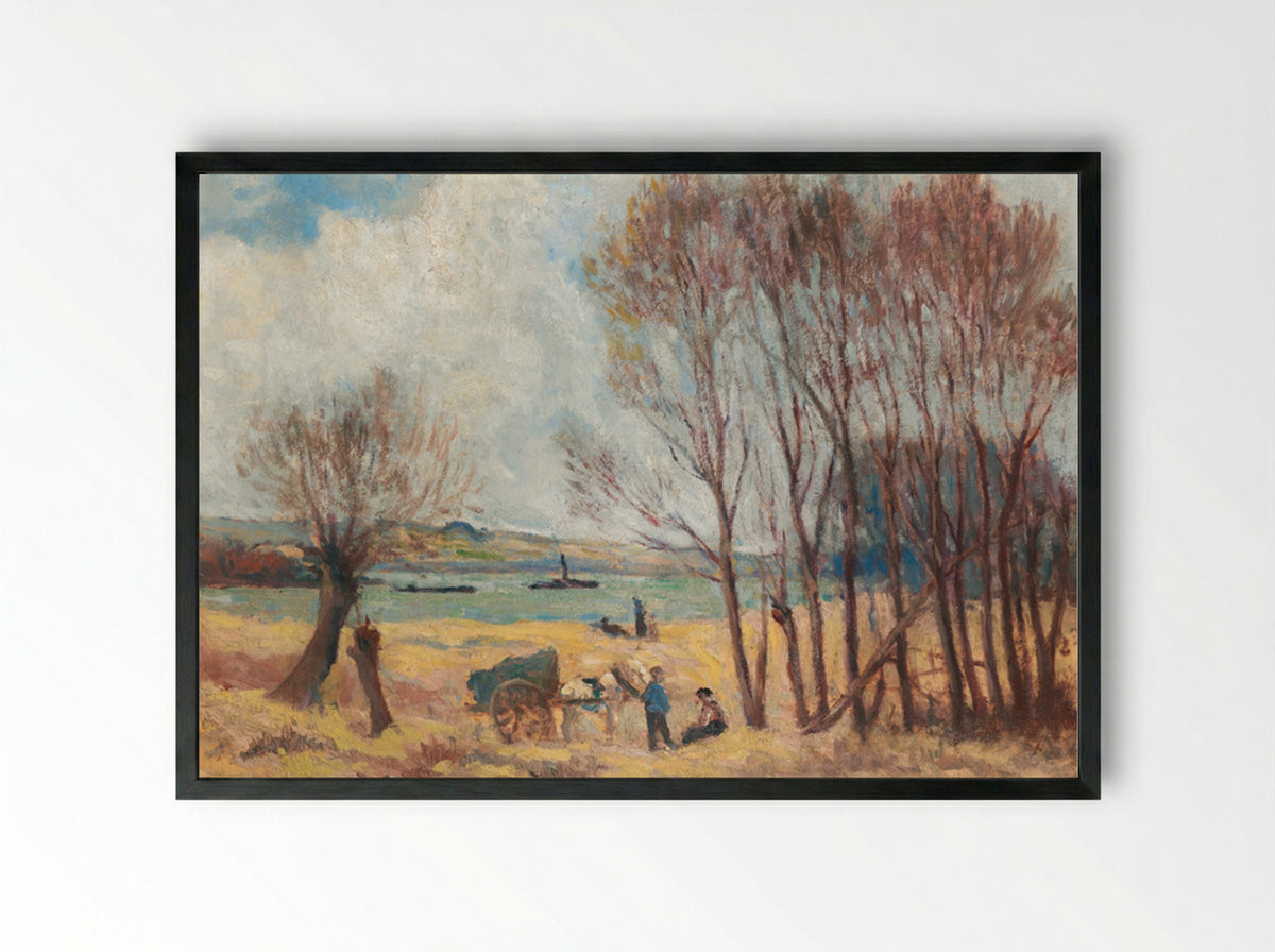 Peasants Near The Seine, Surroundings Of Rolleboise - Maximilien Luce - Framed Print Black