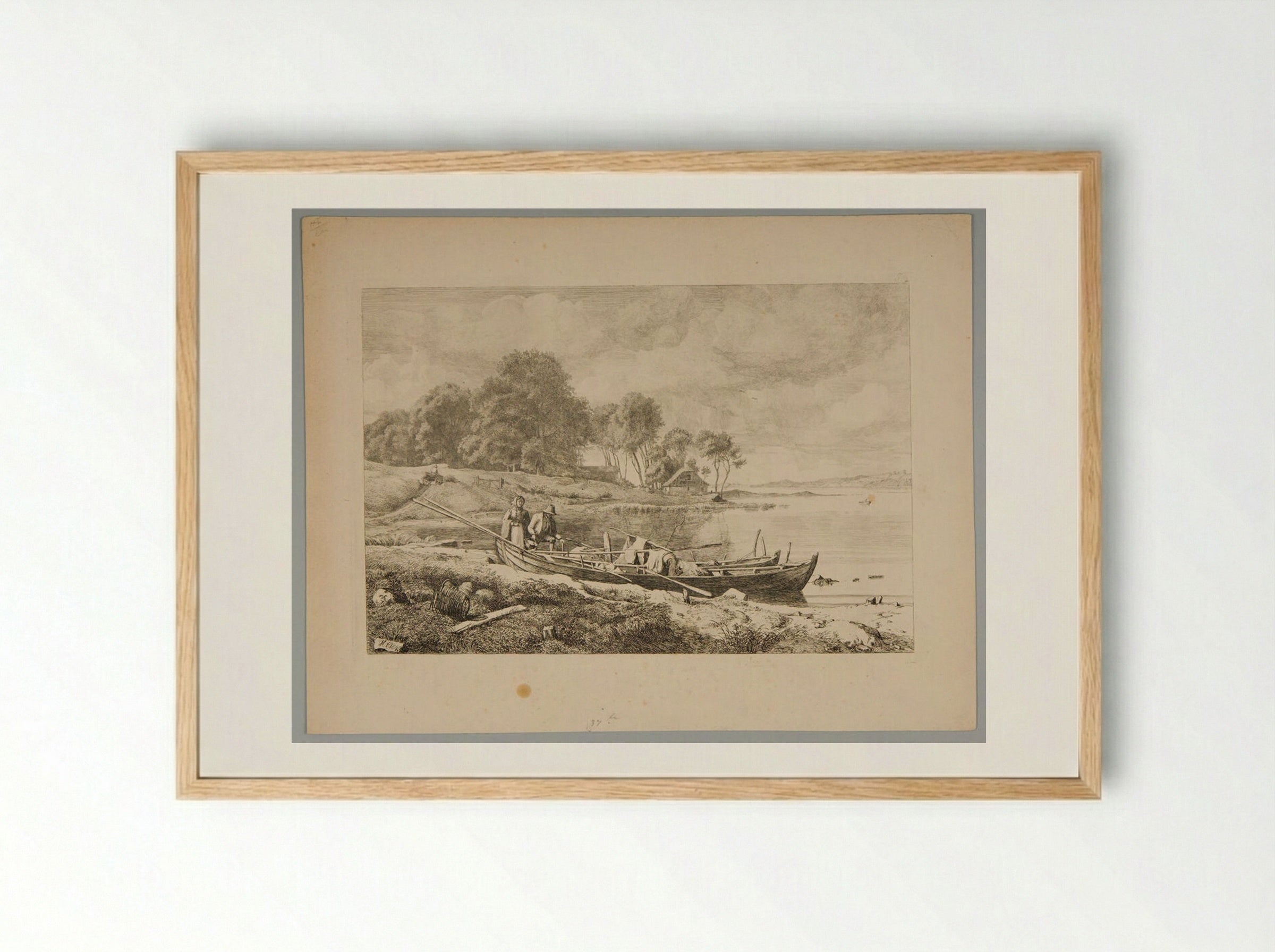 Peasants by the Fishing Boats - Johann Hermann Carmiencke - Framed Print Wood