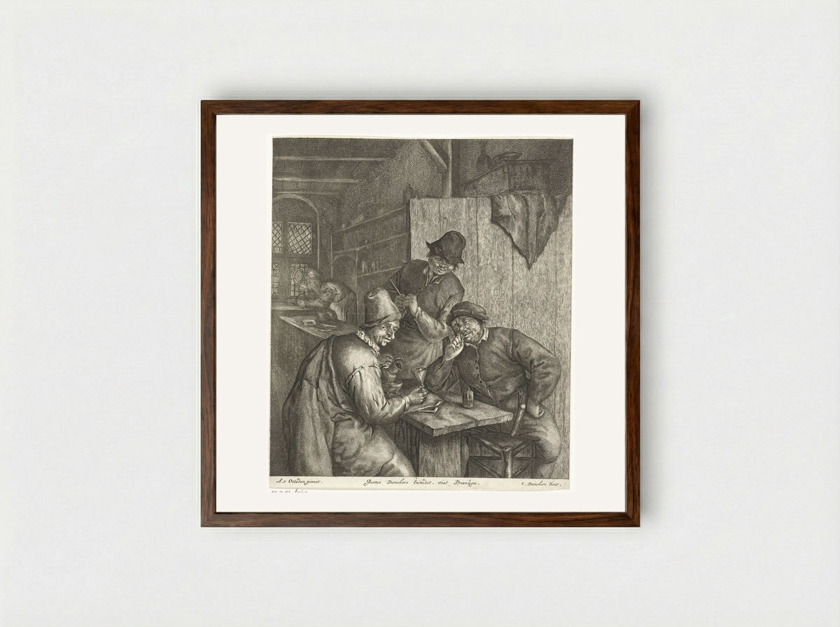 Peasants in an Interior - Cornelis Danckerts - Framed Print Dark Wood