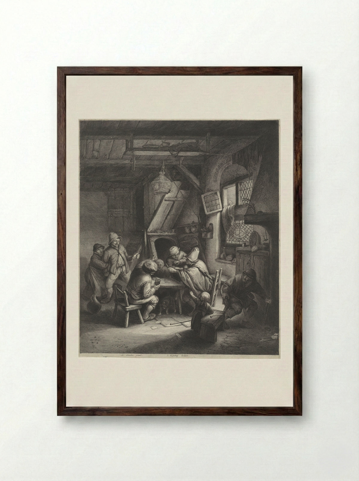 Peasants in an Interior - Jonas Suyderhoef - Framed Print Dark Wood