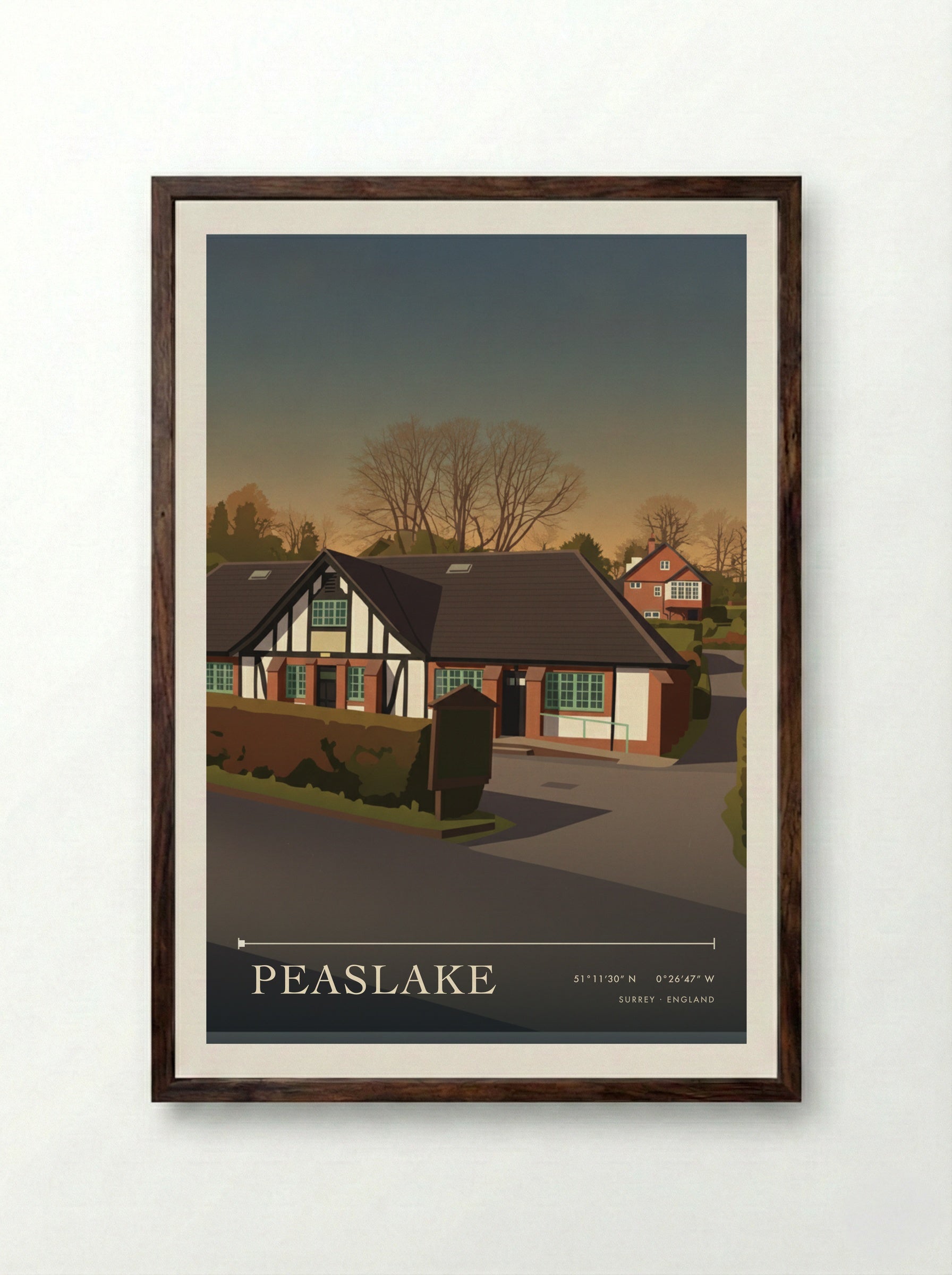 Peaslake Surrey England Travel Poster - Framed Print Dark Wood