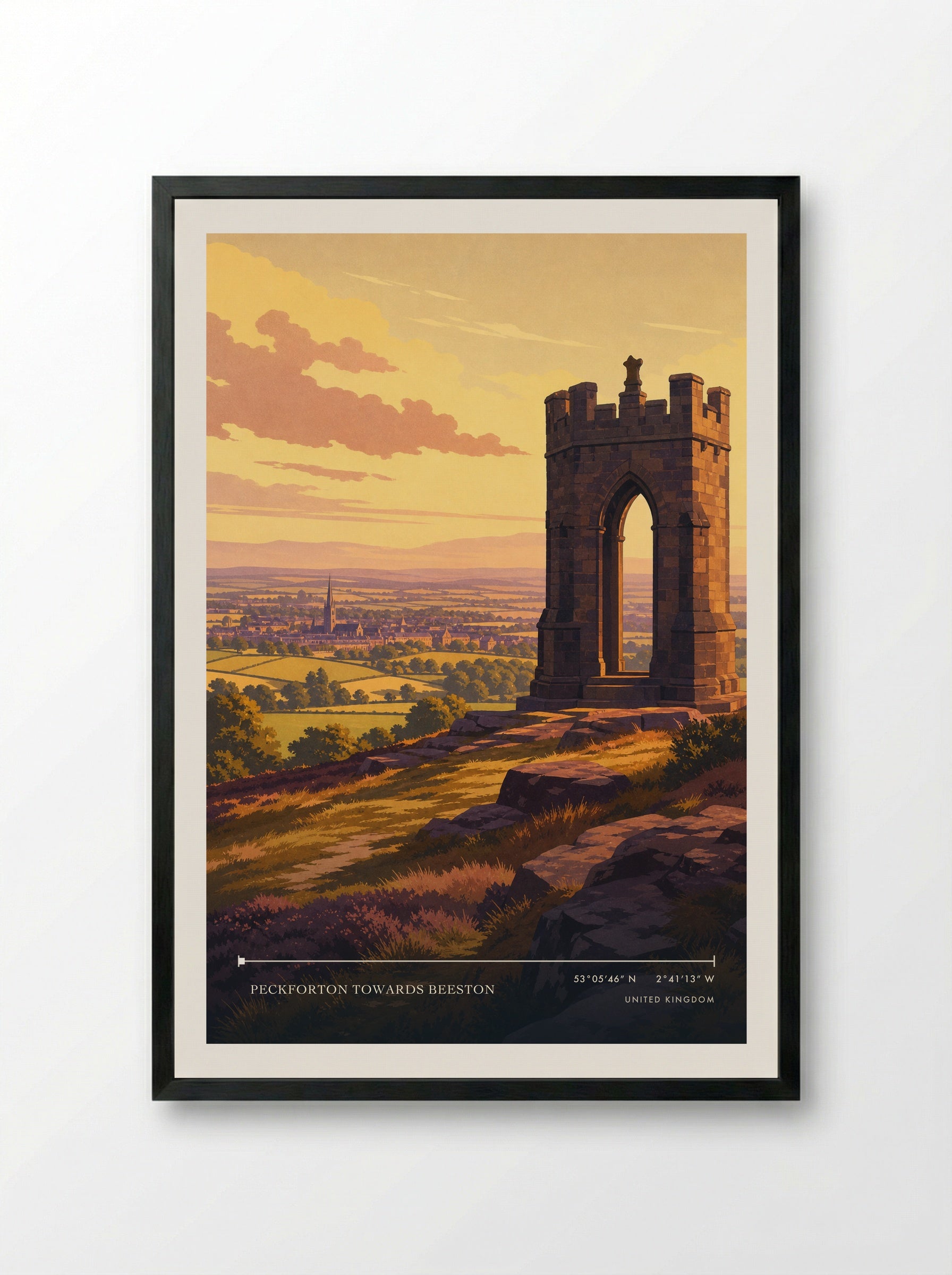 Peckforton towards Beeston United Kingdom Travel Poster - Framed Print Black