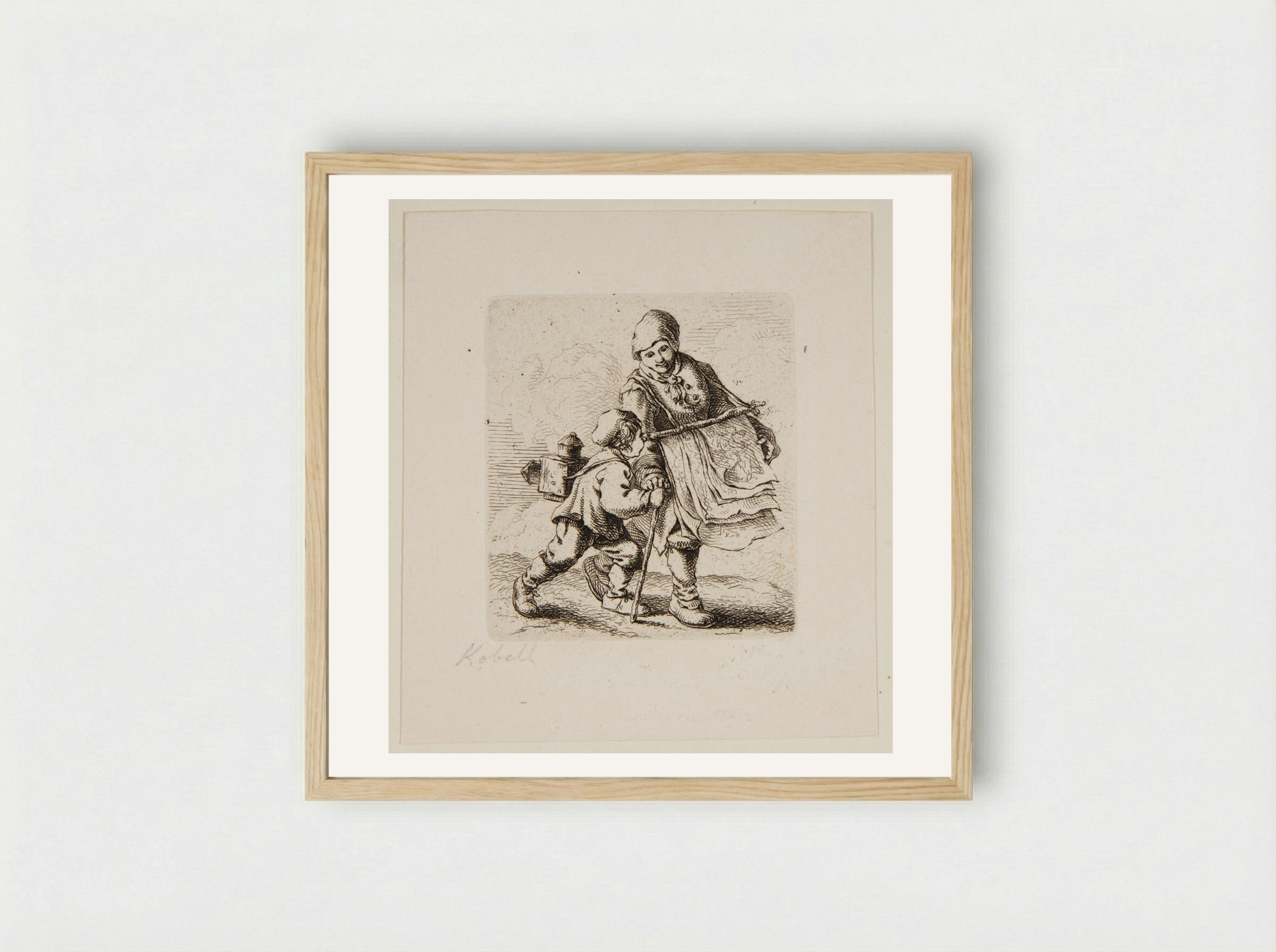 Peddler and a Boy with a Magic-Lantern - Ferdinand Kobell - Framed Print Wood