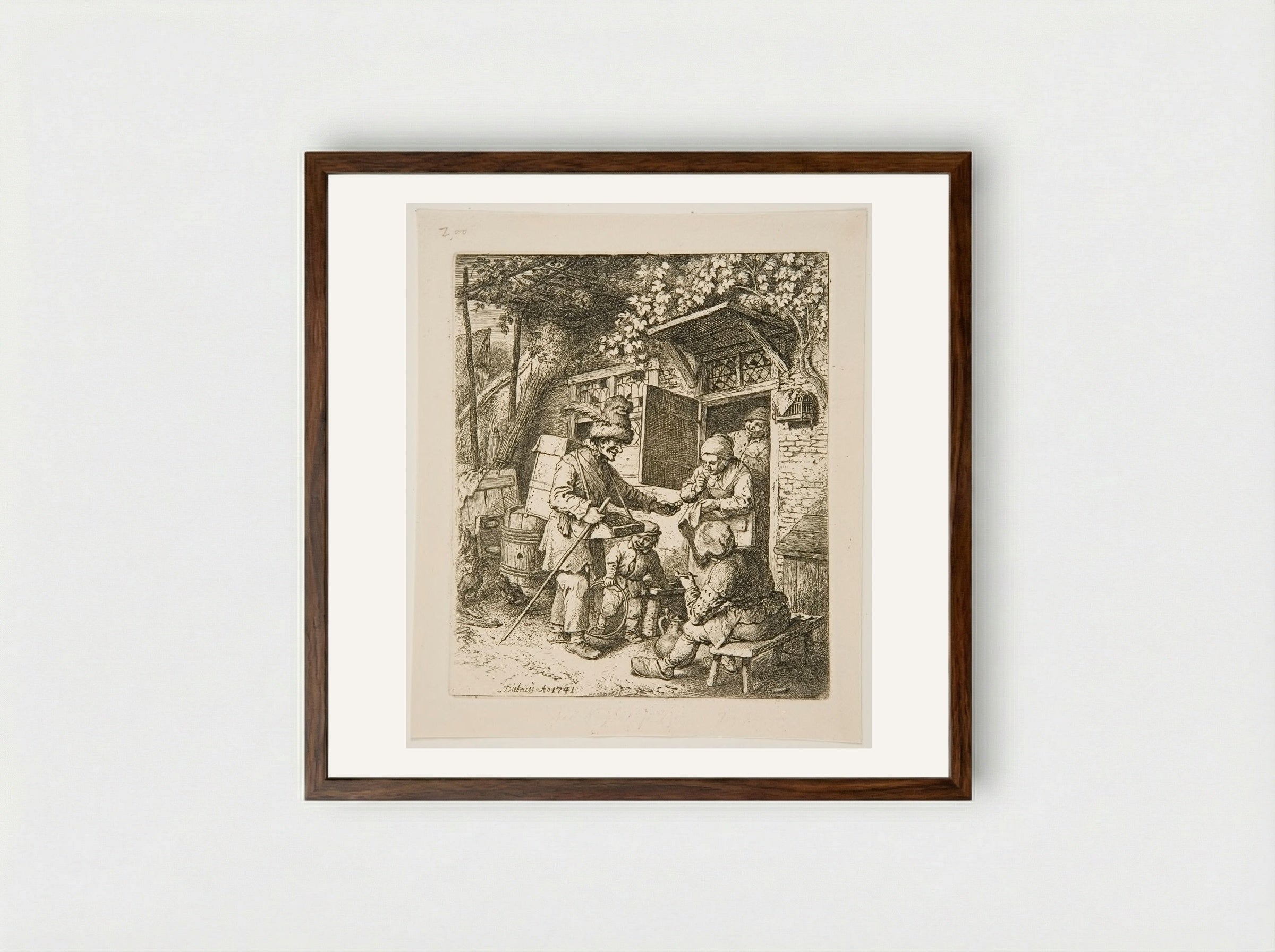 Peddler - Christian Wilhelm Ernst Dietrich - Framed Print Dark Wood
