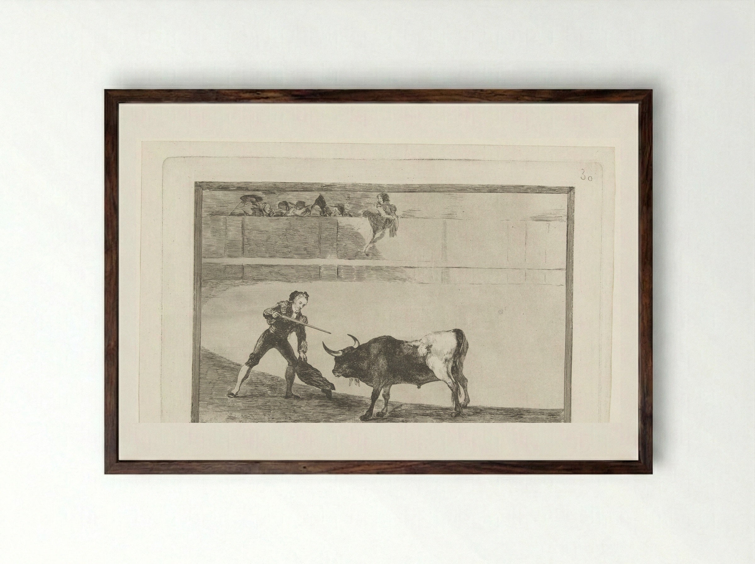 Pedro Romera Martínez doodt een stier - Francisco de Goya - Framed Print Dark Wood