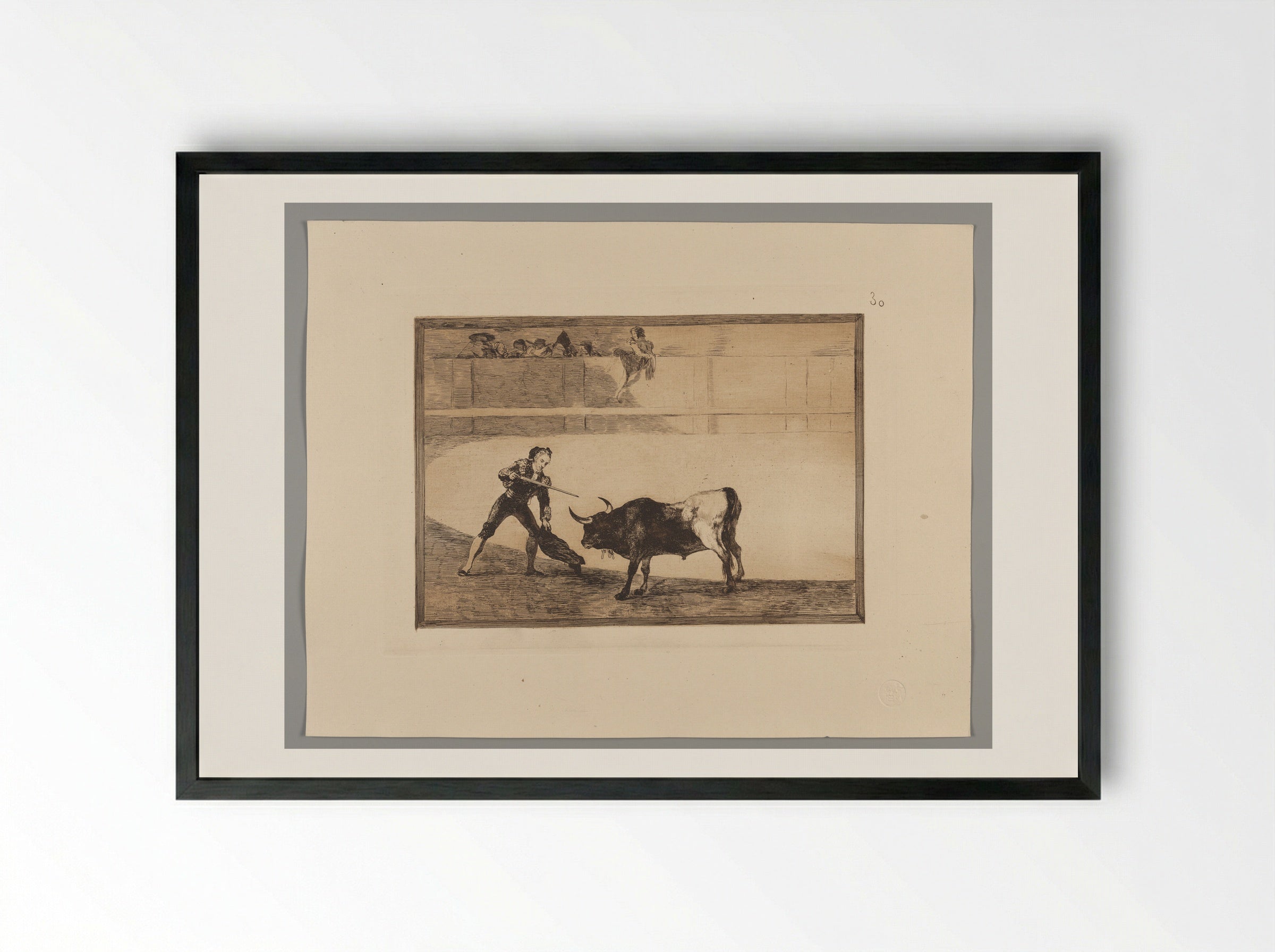 Pedro Romero Killing the Halted Bull - Francisco José de Goya y Lucientes - Framed Print Black